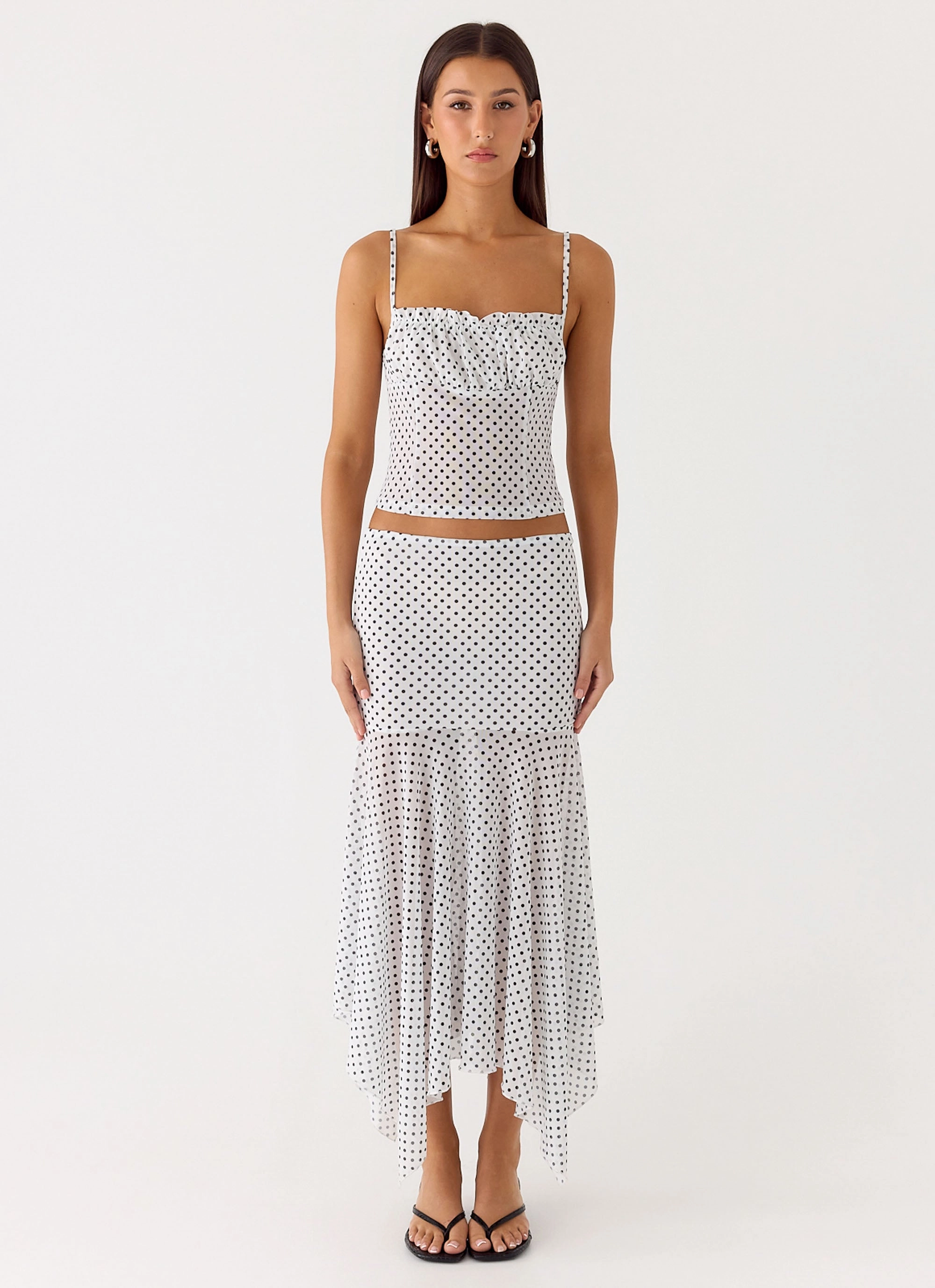 Four Way Stretch Urban Hike Style Buffy Top - White Polkadot