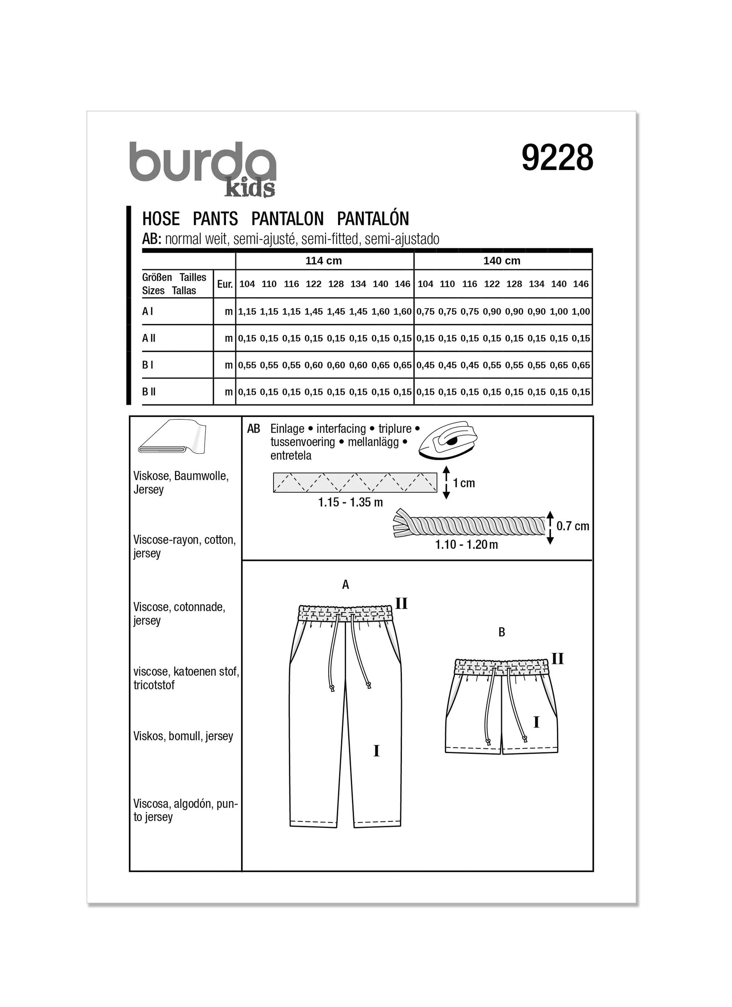 Burda Style Pattern 9228 Children's Pants