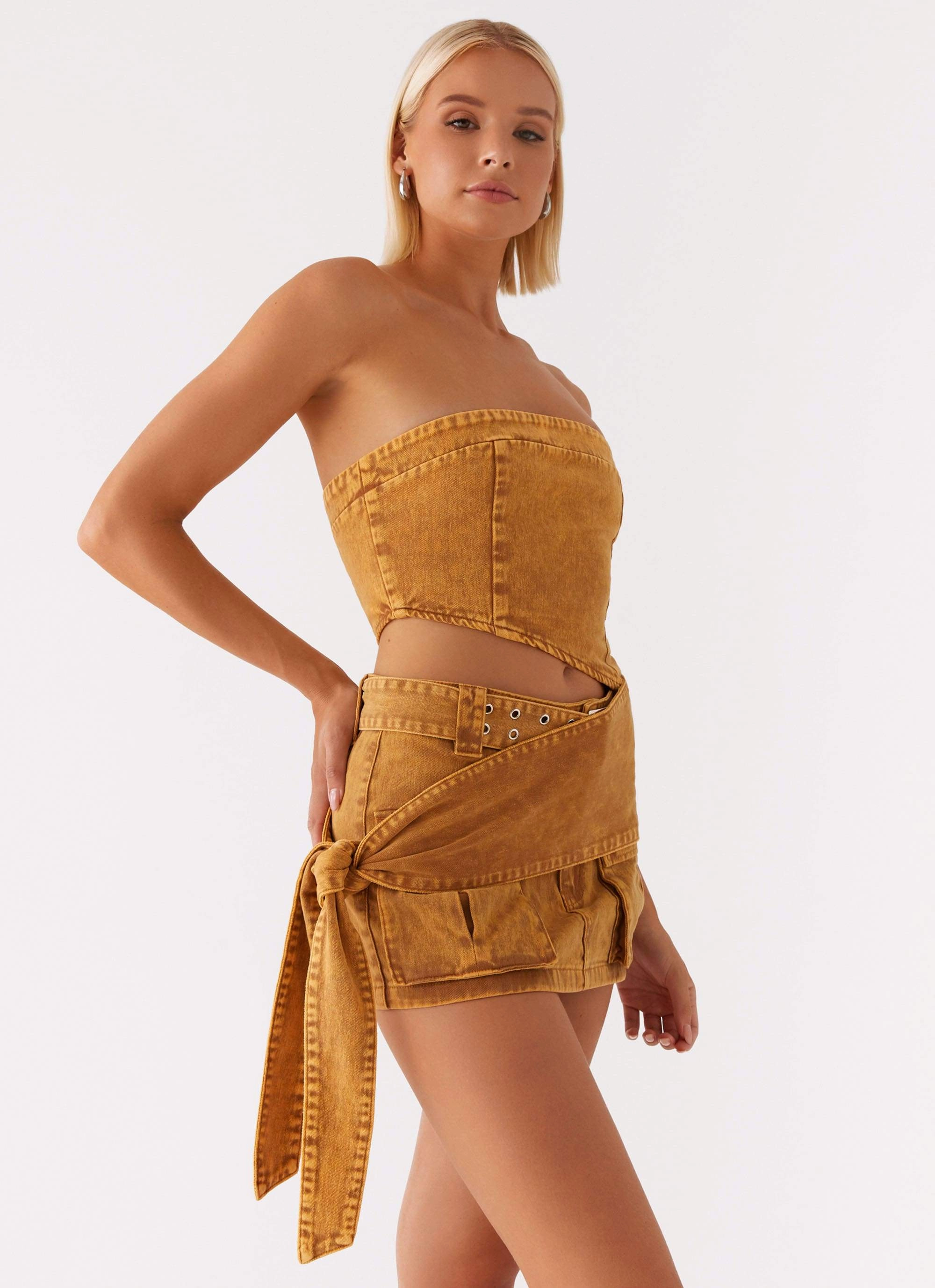 Burning Bridges Tube Top - Brown Ribbed Trims