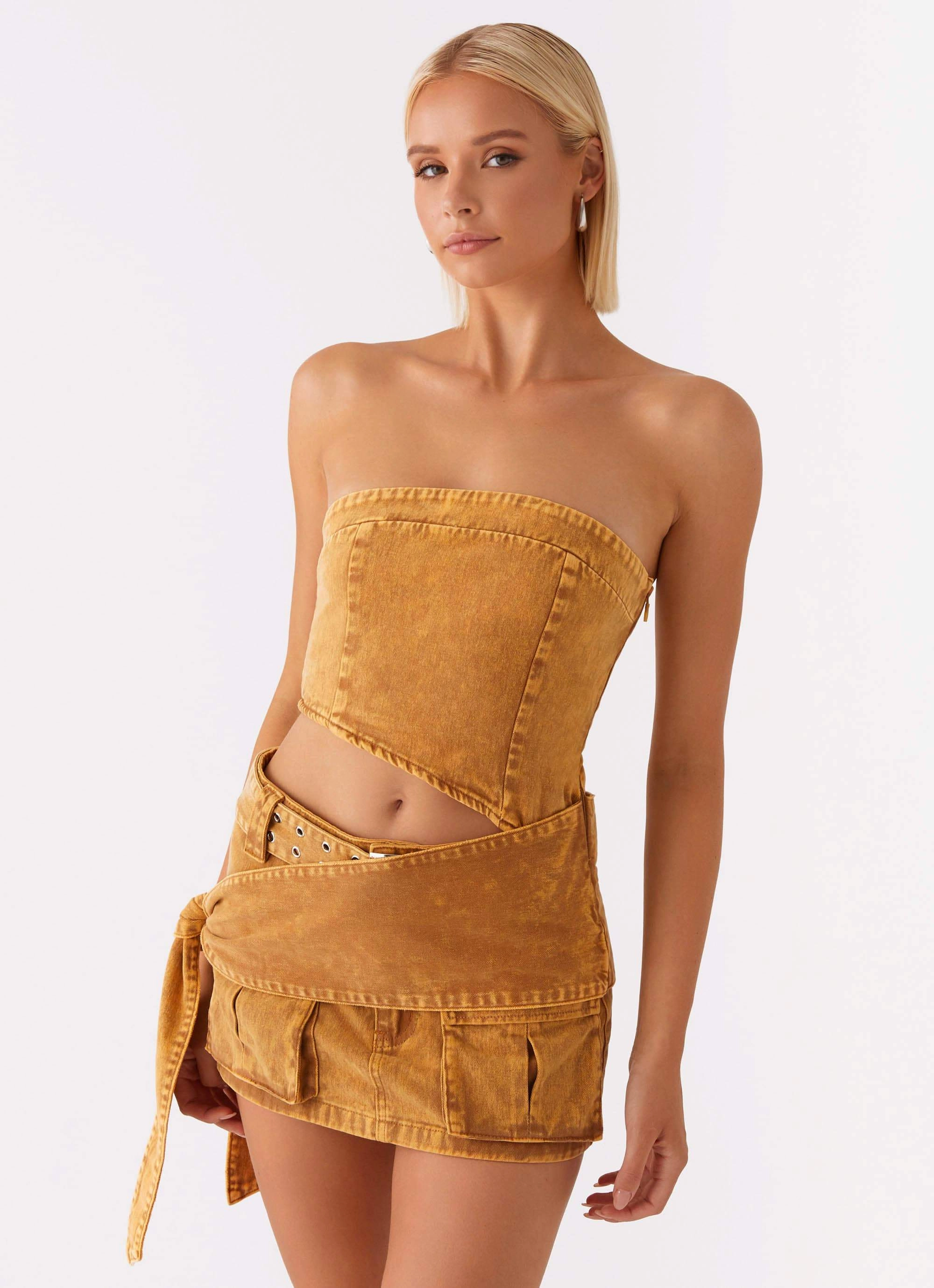 ZipperedPockets Sleeveless Top Burning Bridges Tube Top - Brown