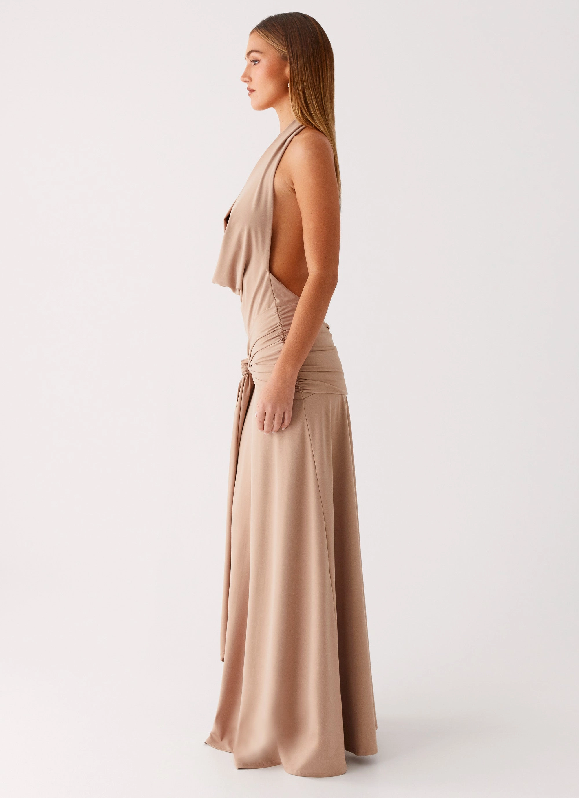 Rowan Ray Cowl Maxi Dress - Light Taupe Silky Mood