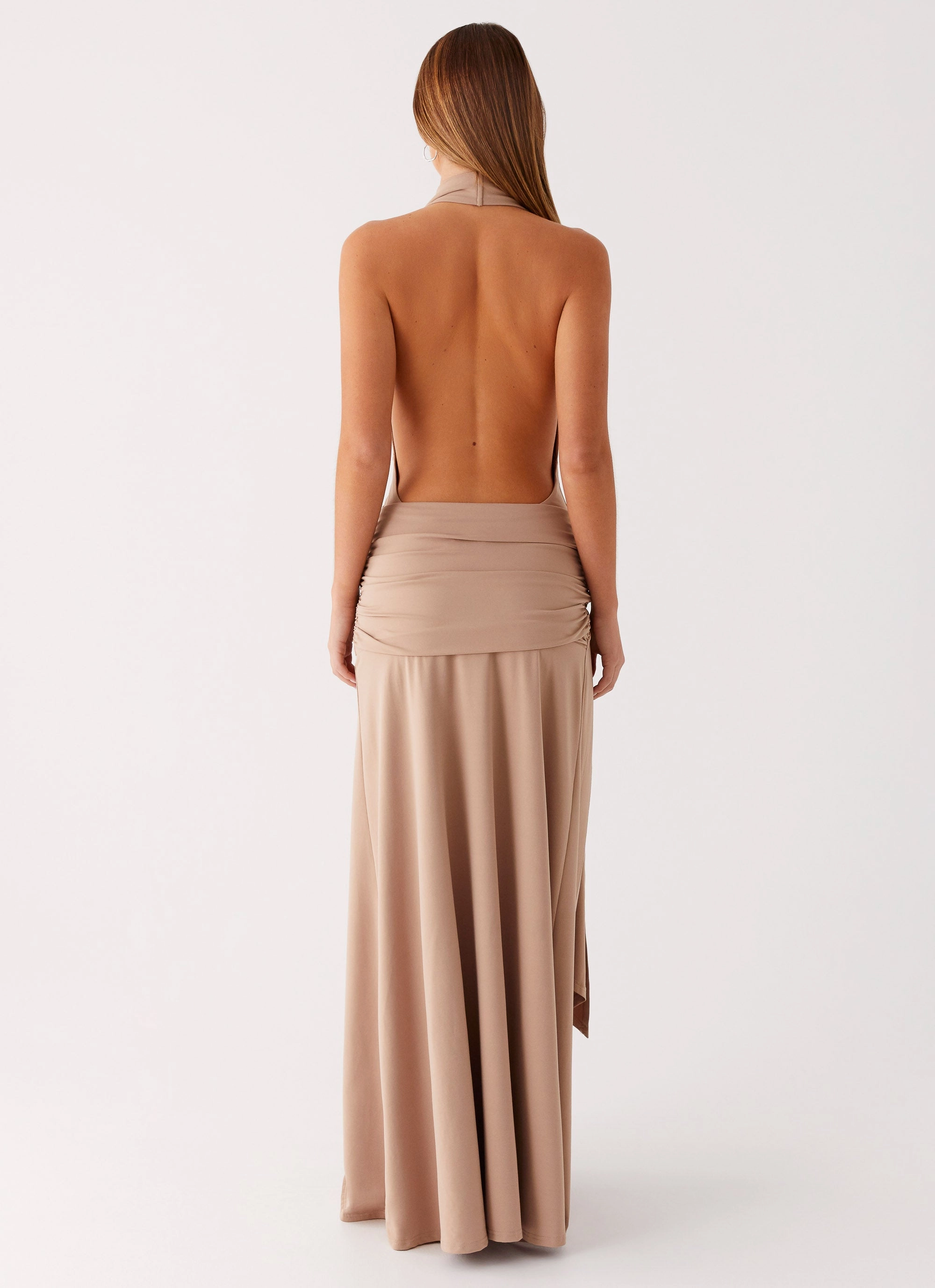 Cap-Sleeve Rowan Ray Cowl Maxi Dress - Light Taupe