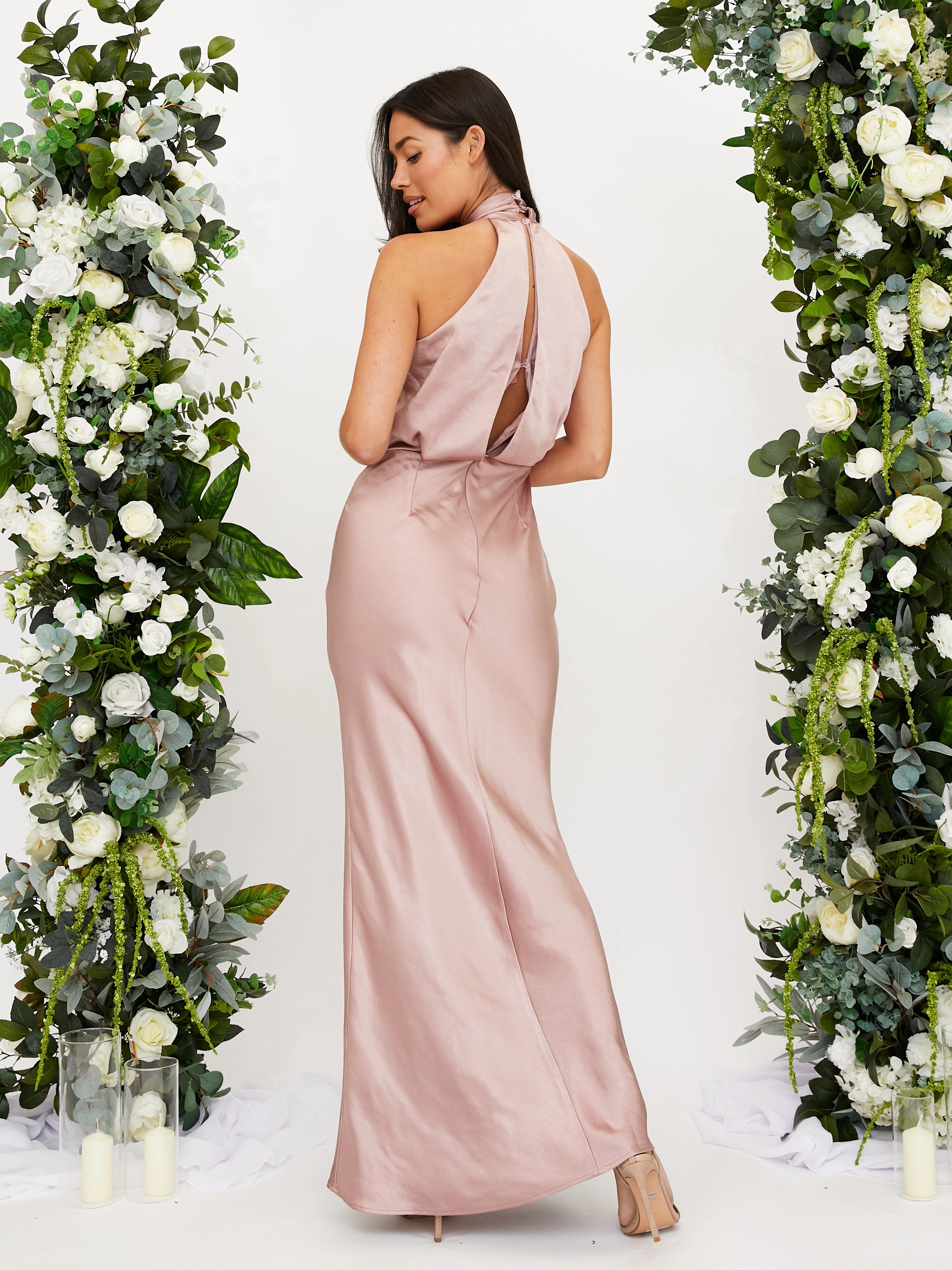 ReversibleStyle Bright bold dress Twist Neck Satin Maxi Dress / Blush