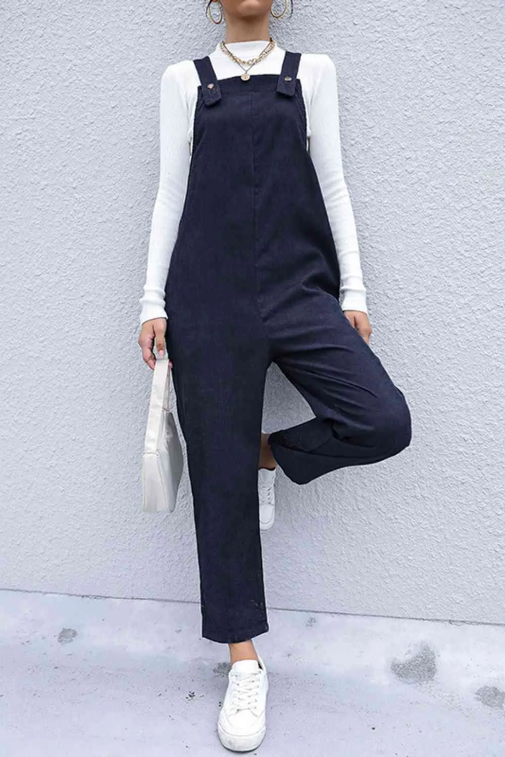 Button Detail Corduroy Overalls