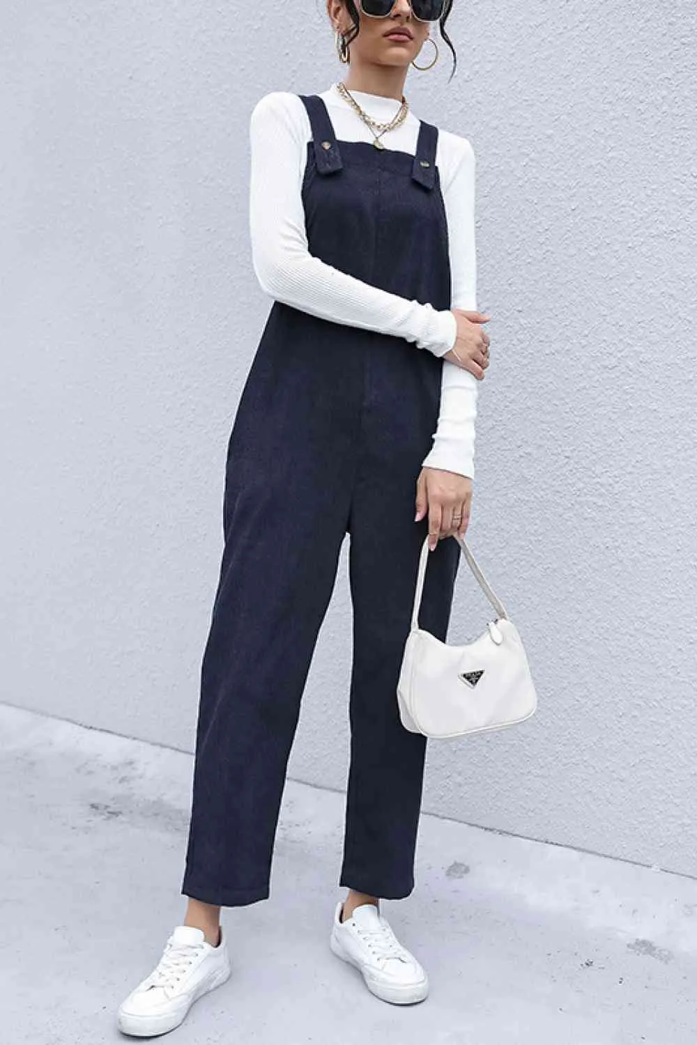 Button Detail Corduroy Overalls
