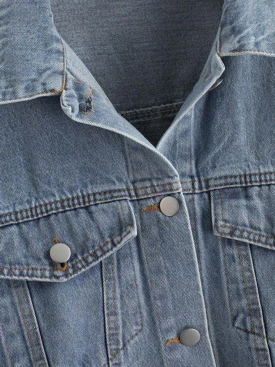 Button Up Zippered Hem Denim Jacket for Women