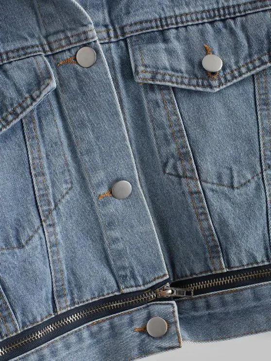 Button Up Zippered Hem Denim Jacket for Women