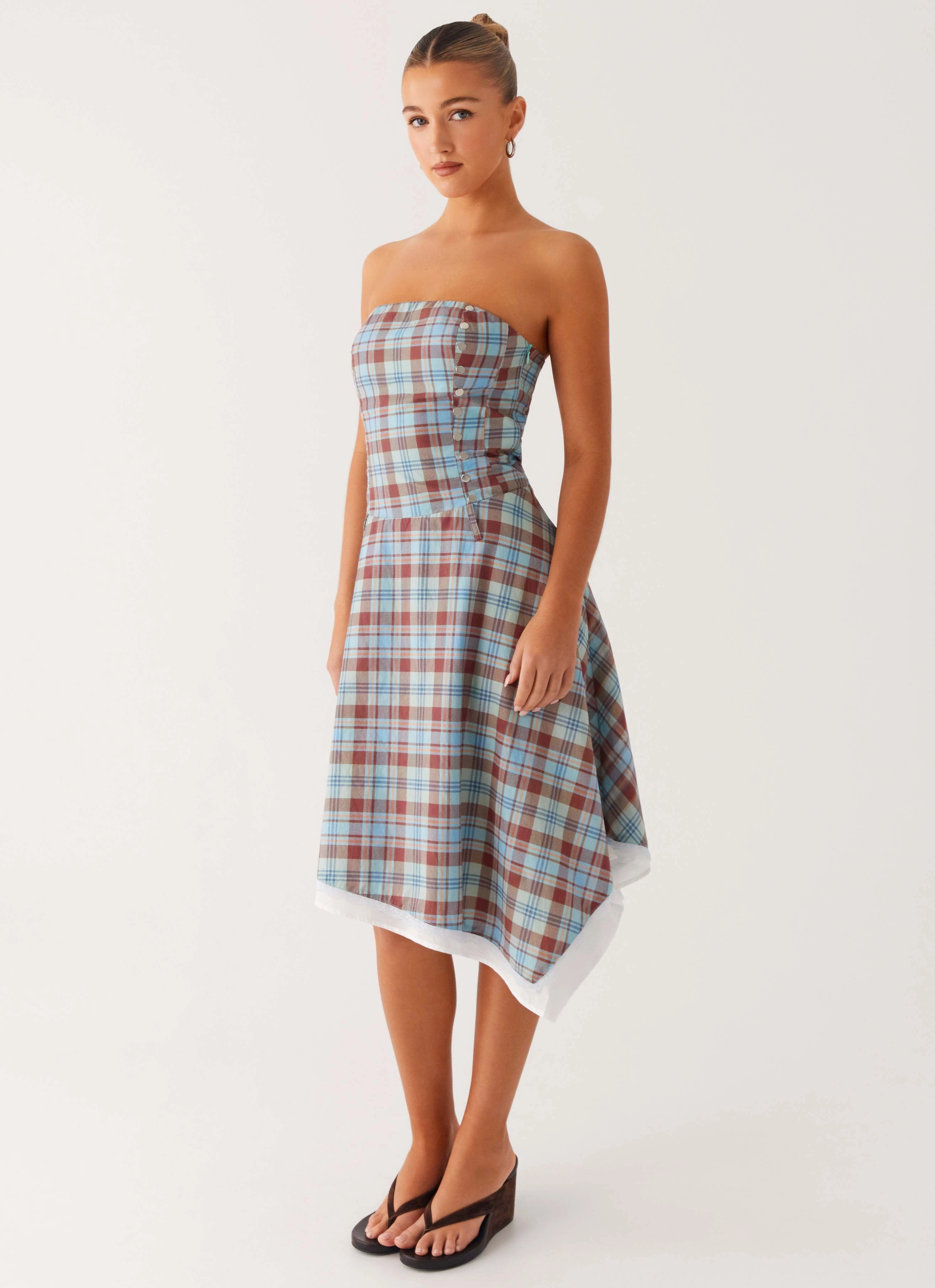 Timeless-Classic Tonie Strapless Midi Dress - Shoreline Check