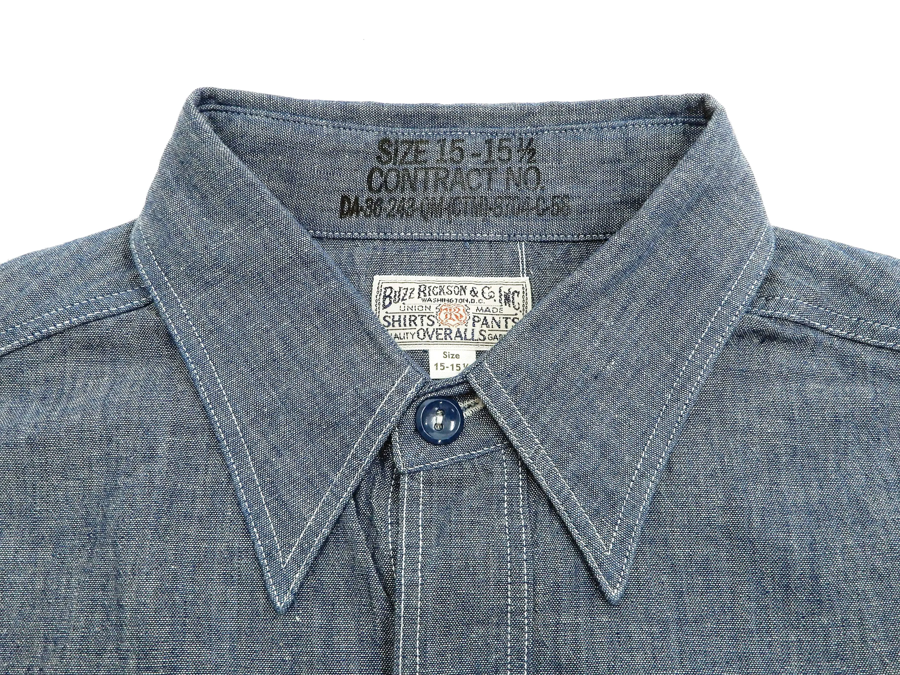 Buzz Rickson Chambray Shirt Men's U.S. Navy Military Style Plain Long Sleeve Button Up Shirt BR25995 Blue Chambray