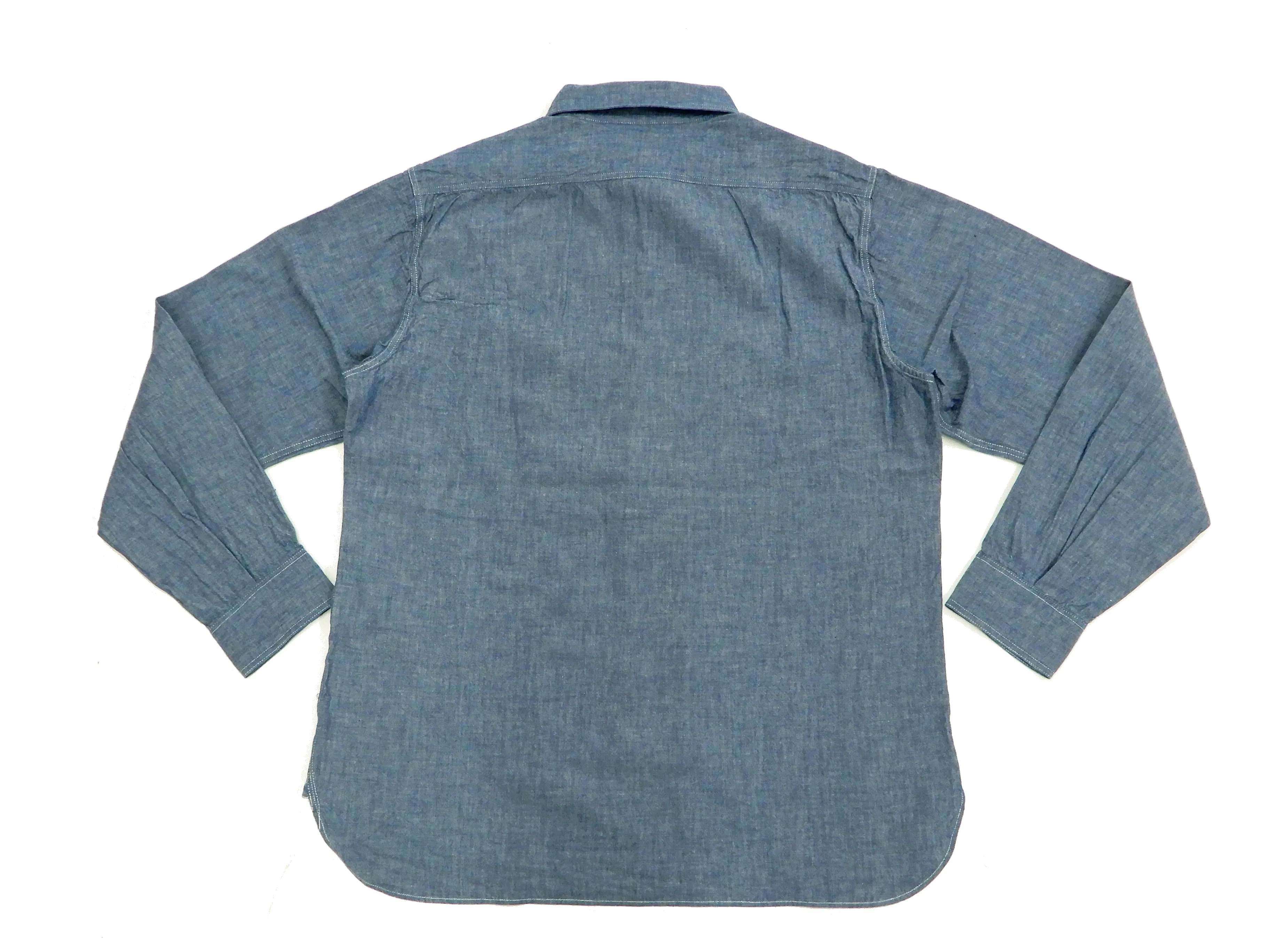 Buzz Rickson Chambray Shirt Men's U.S. Navy Military Style Plain Long Sleeve Button Up Shirt BR25995 Blue Chambray