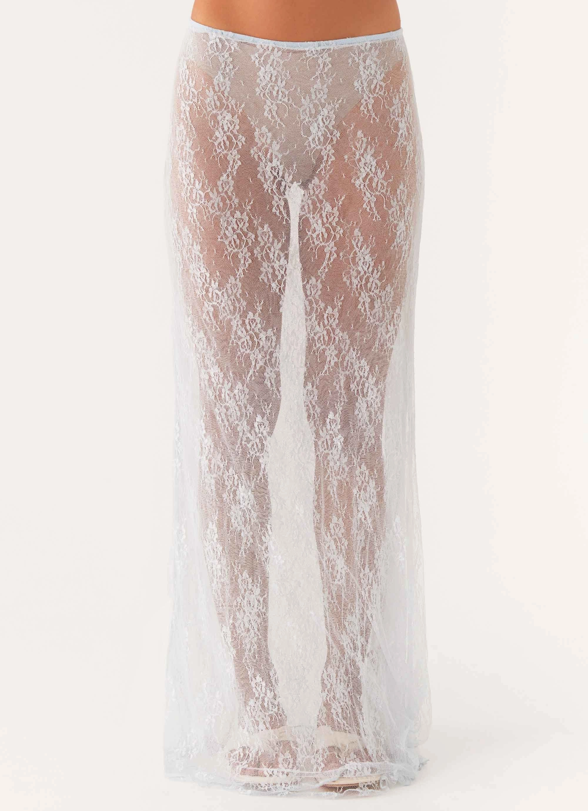 Wrinkle Resistant Structured silhouette Caden Lace Maxi Skirt - Blue