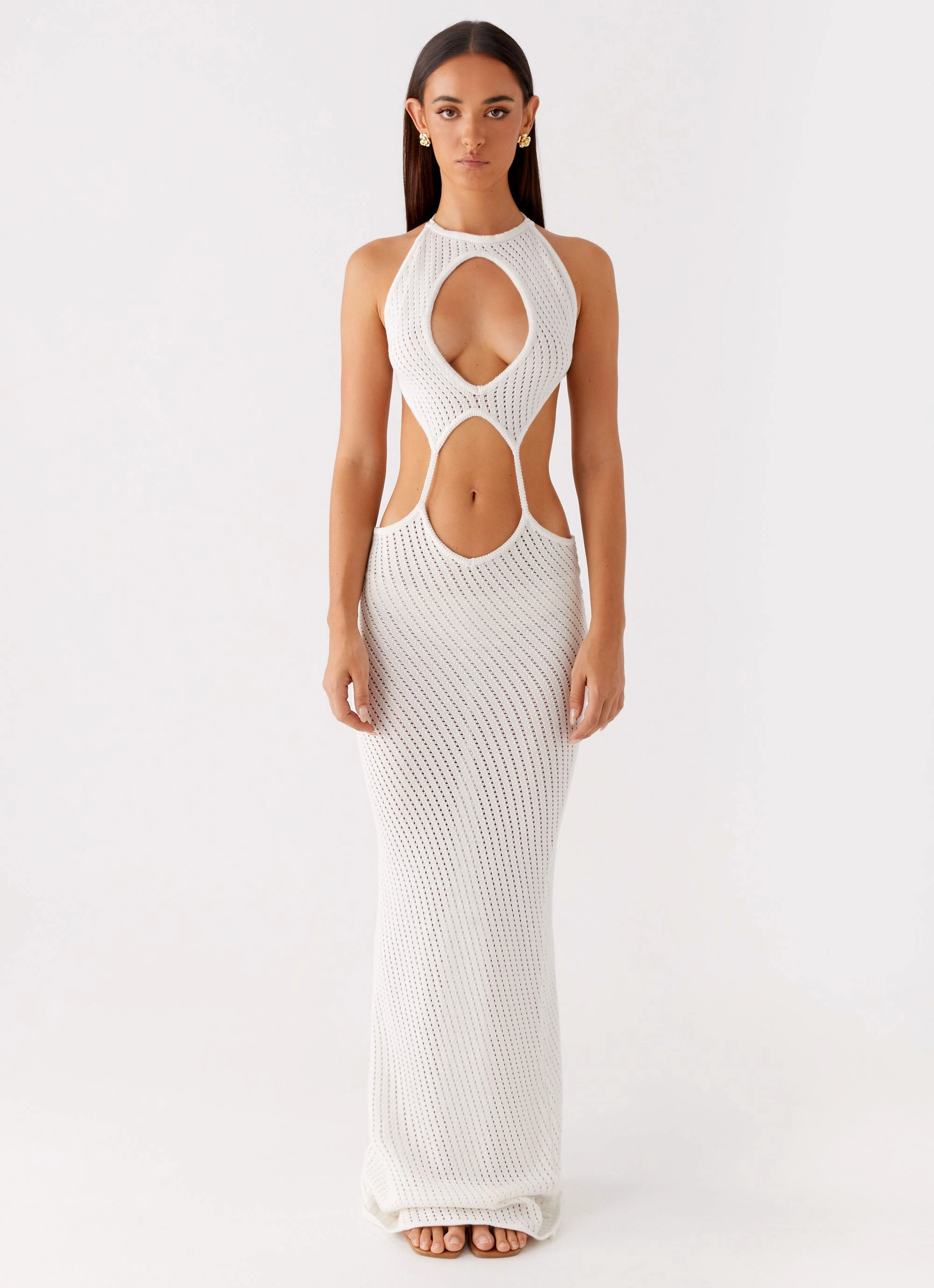 Caicos Crochet Maxi Dress - White Adjustable-Straps