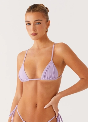 Calista Bikini Top - Lavender Front-Knot Laser Cut Edges