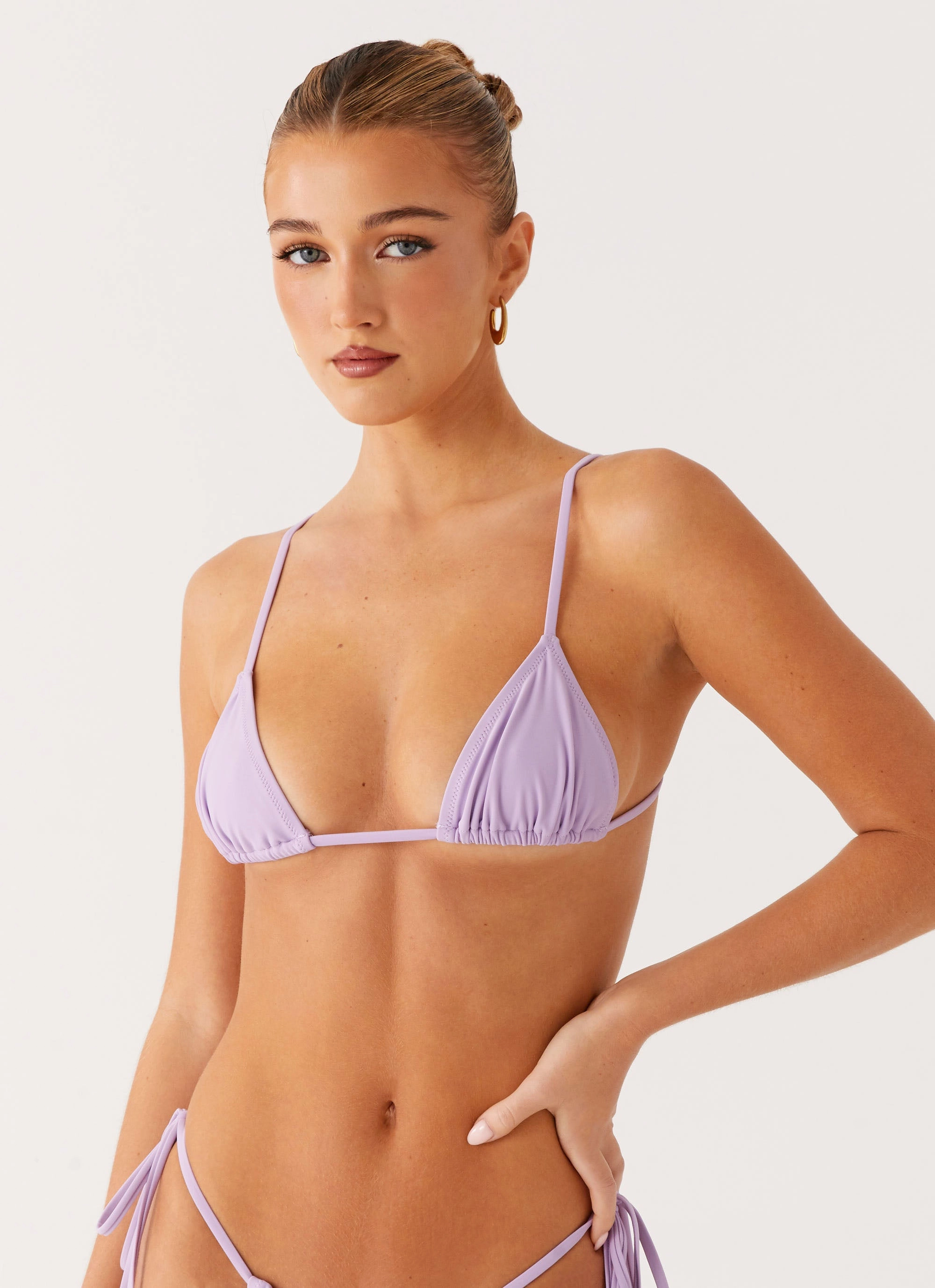 Calista Bikini Top - Lavender Front-Knot Laser Cut Edges
