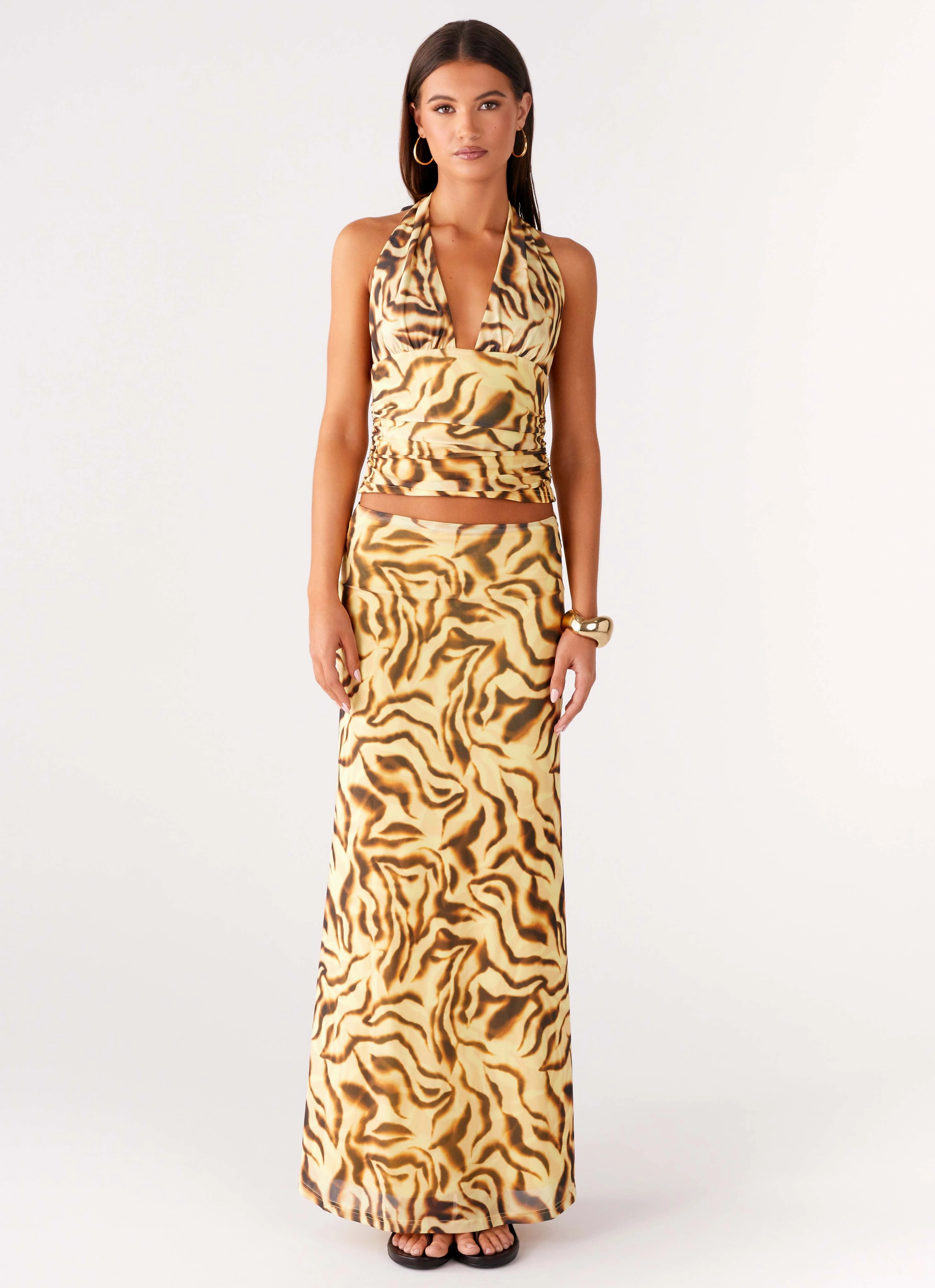 Work Flex Call Me Low Rise Maxi Skirt - Yellow Zebra