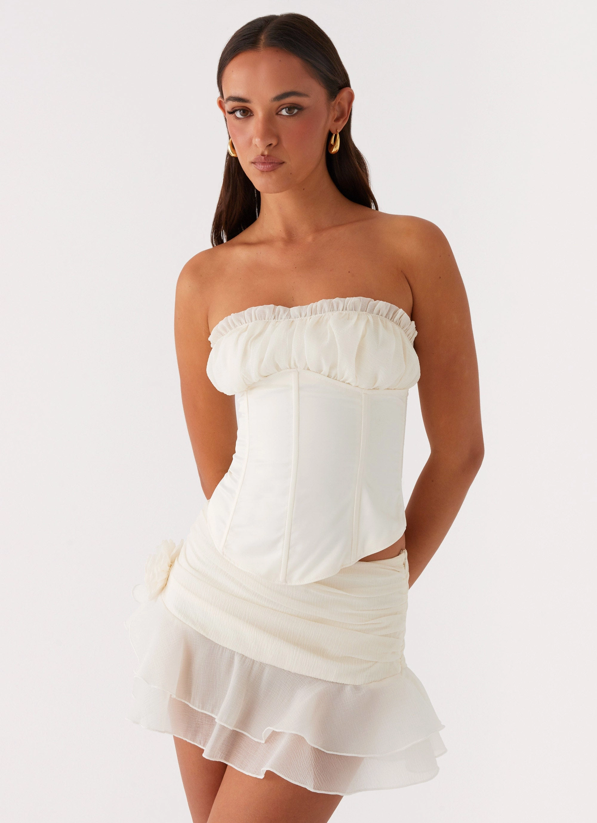 Hybrid Fabric Blend Call Me Never Strapless Corset Top - Ivory