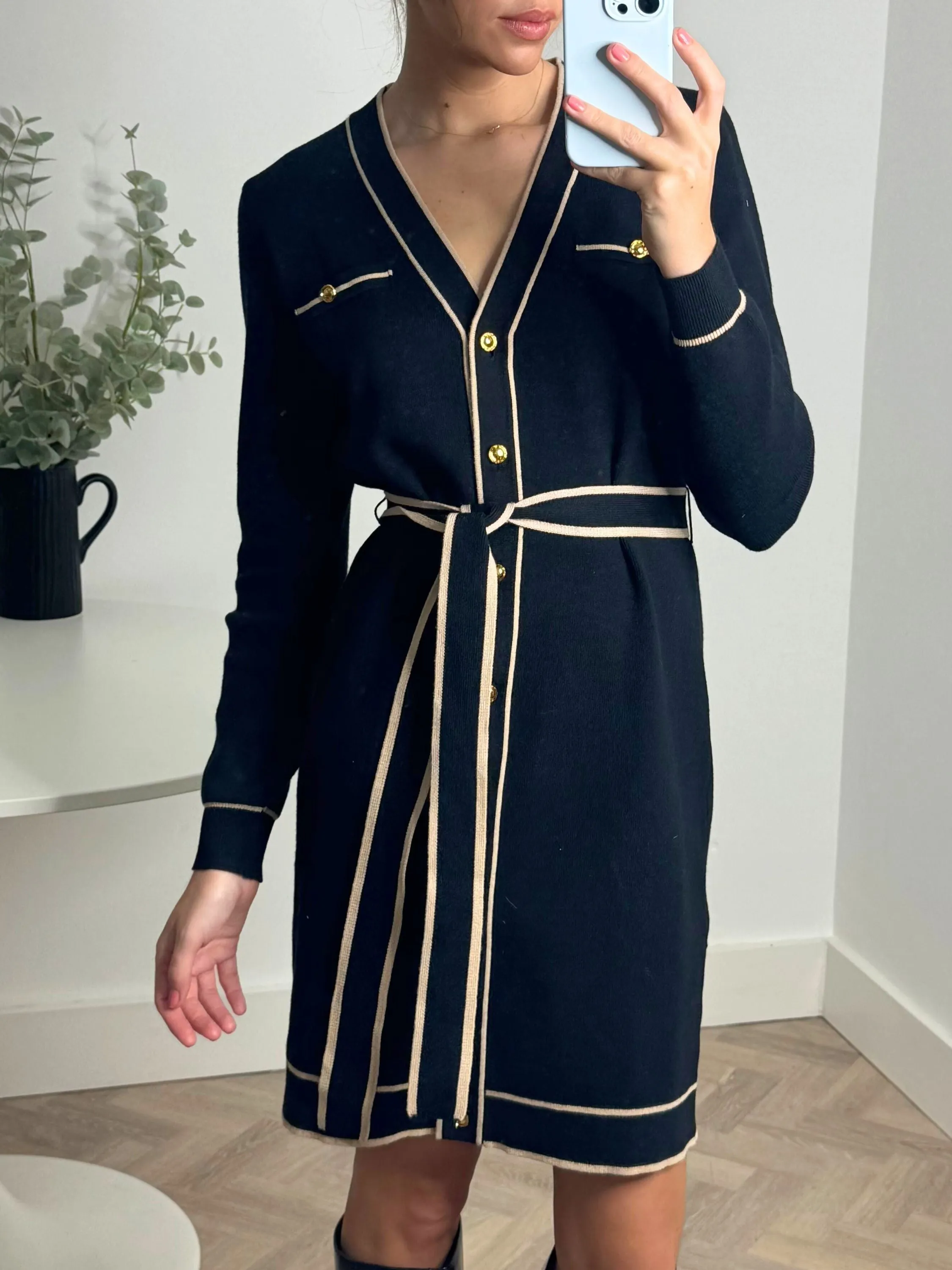 Calla Contrast Detail Knit Mini Dress in Black & Nude smooth zipper