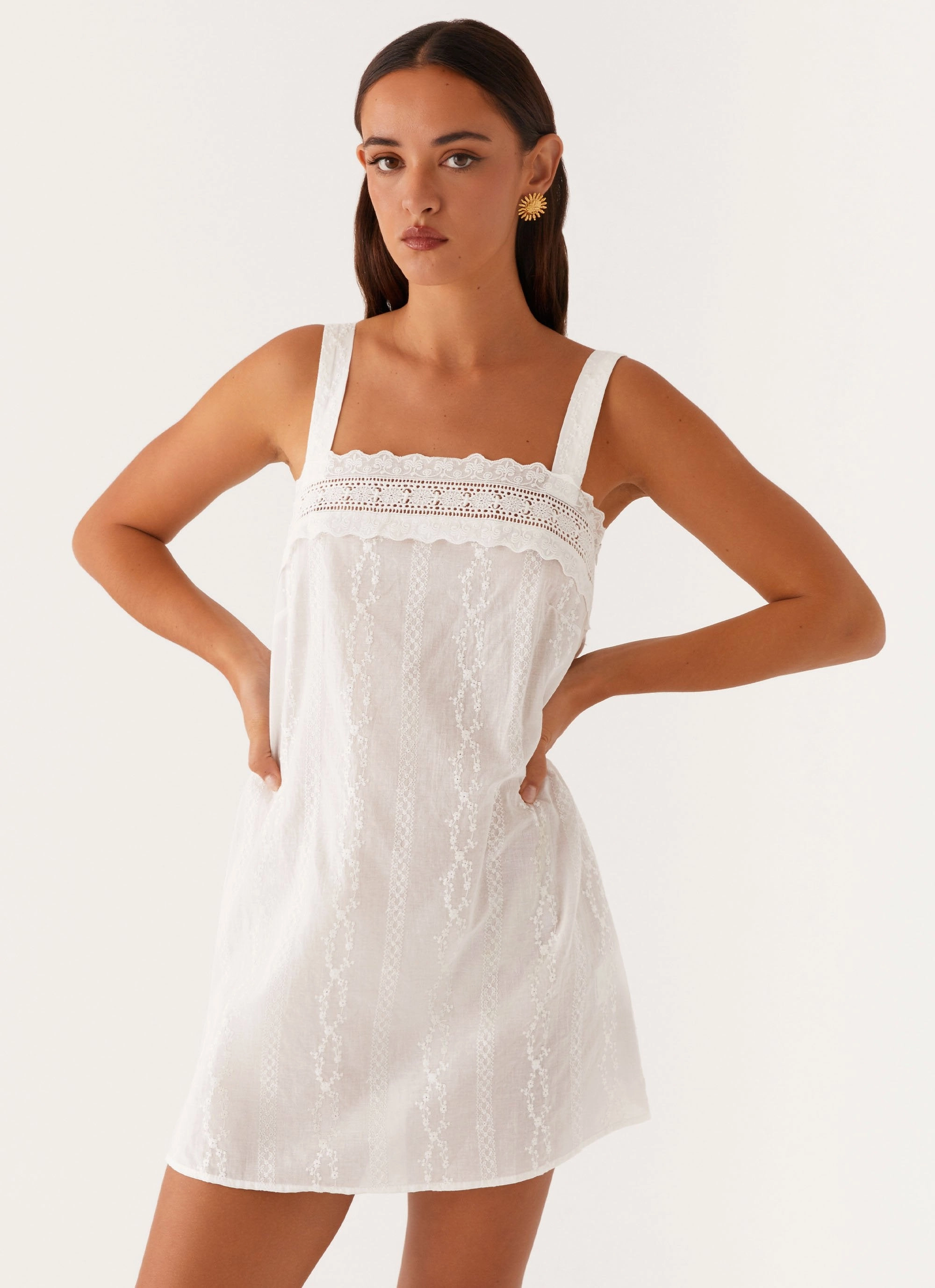 Calla Broderie Mini Dress - White Stylish day dress