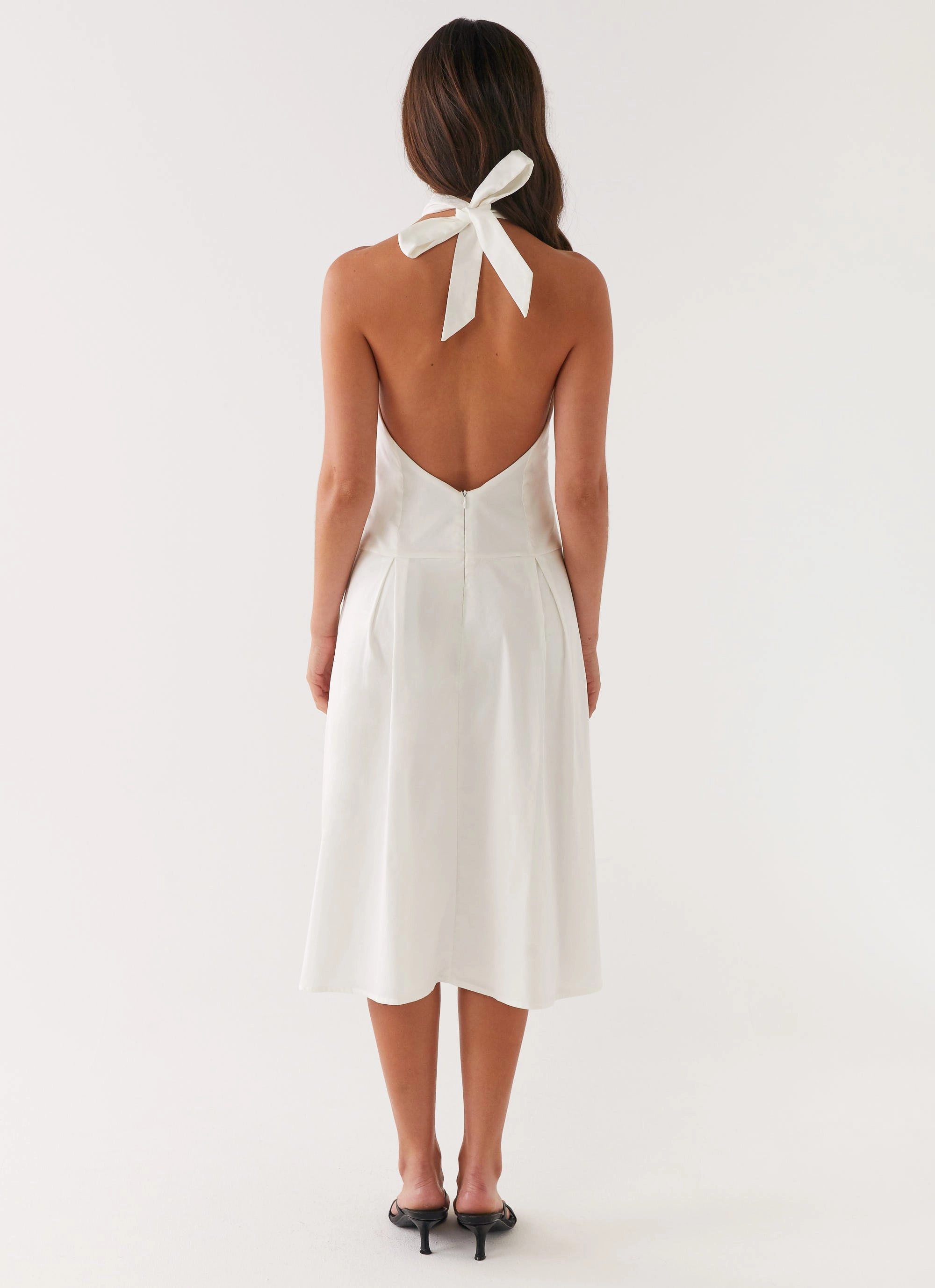 Calla Halter Midi Dress - White Luxe Fabric Modern Staple