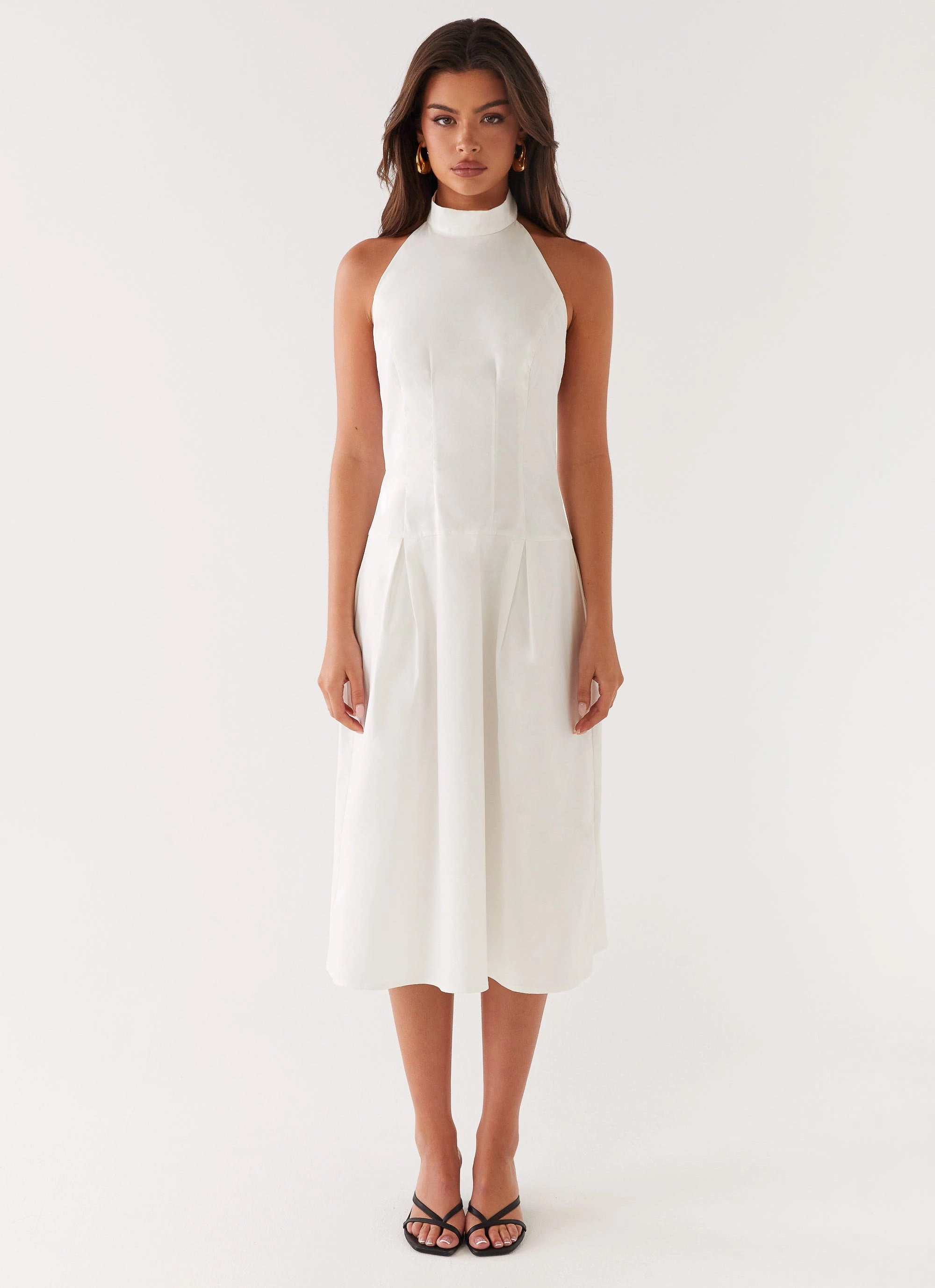 Calla Halter Midi Dress - White Flexible Fit Heart Tone