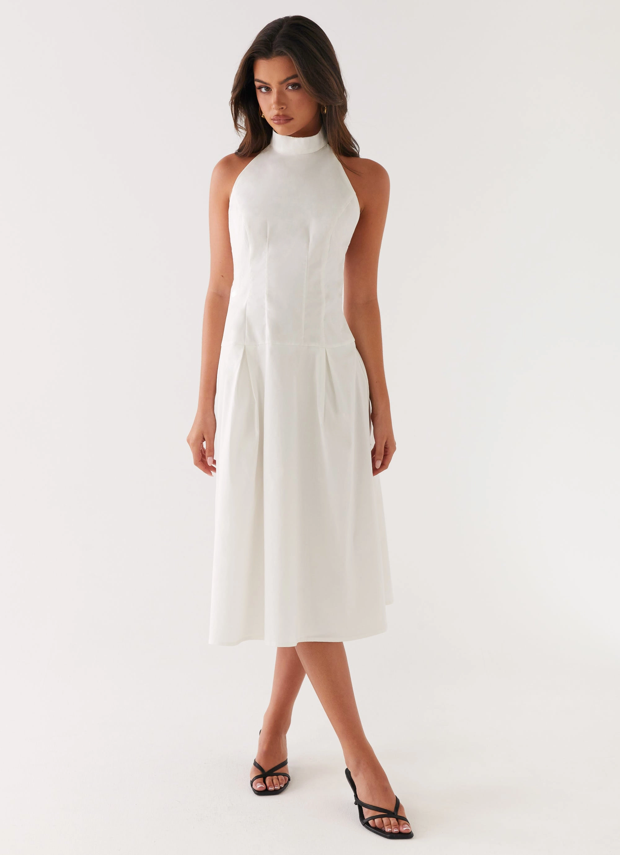 Calla Halter Midi Dress - White Unisex Option