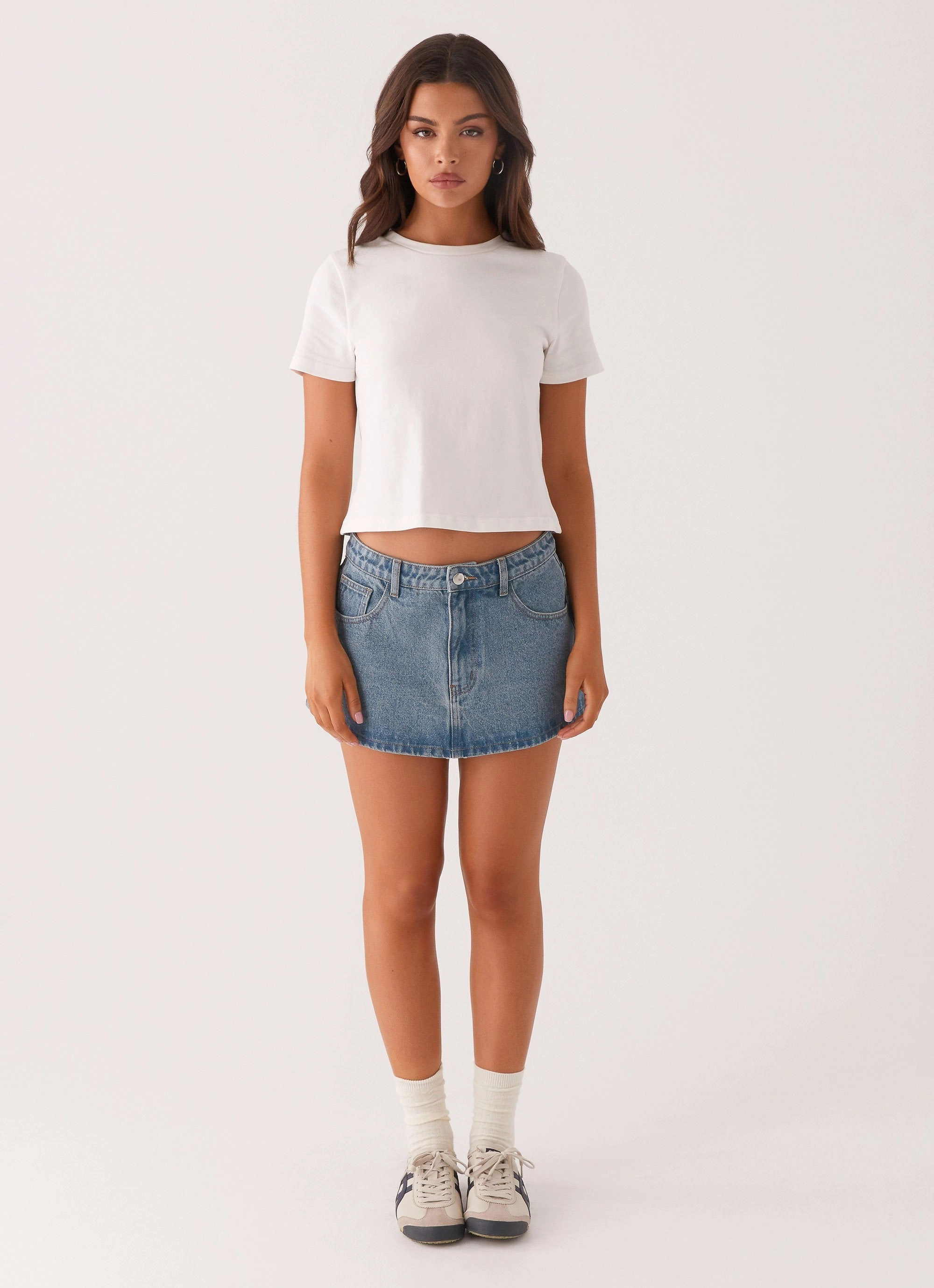 Global Inspiration Pleated Construction Carrie Denim Mini Skirt - Washed Indigo