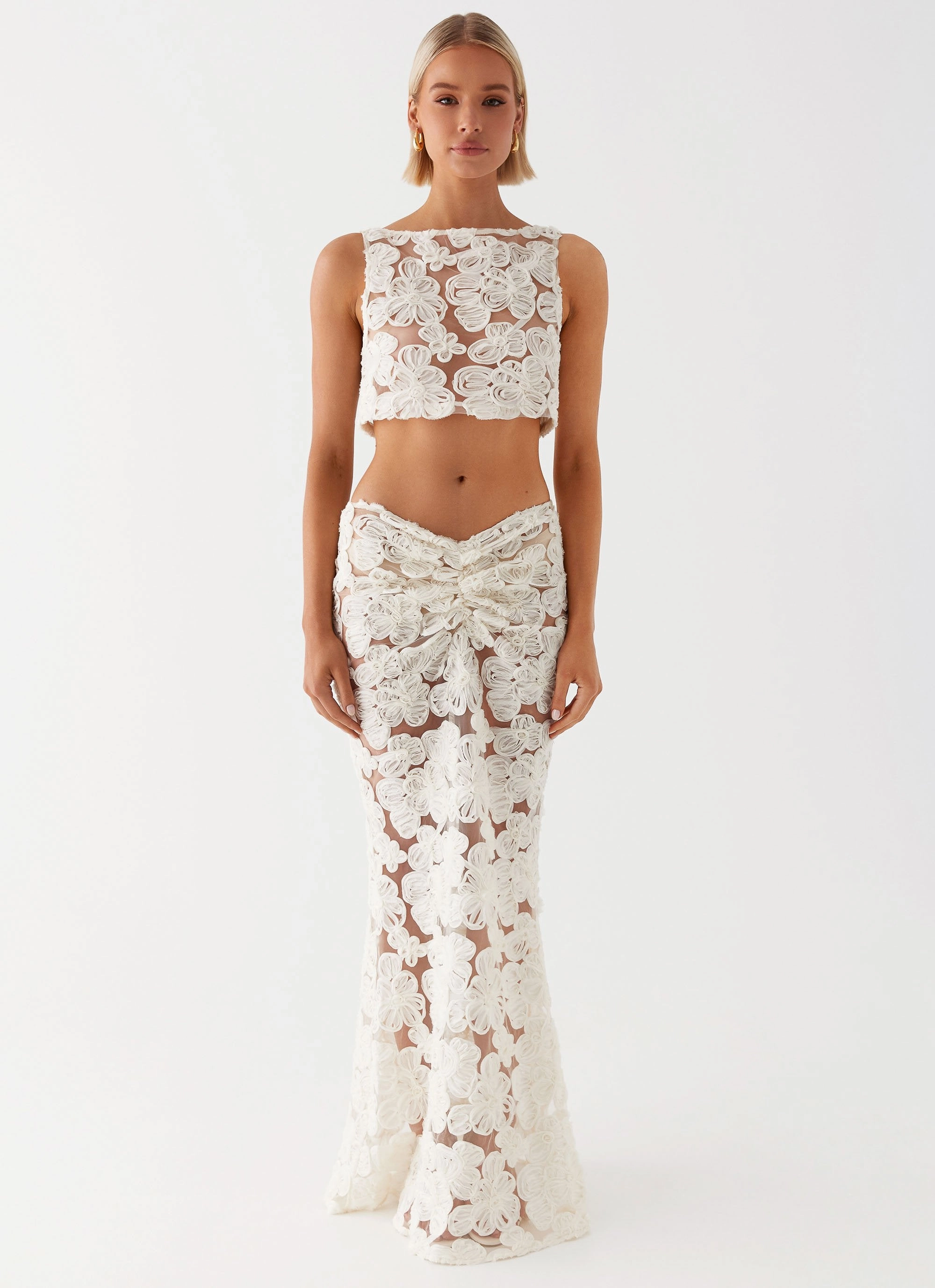 Fiorella Floret Maxi Skirt - Ivory Scalloped Edge