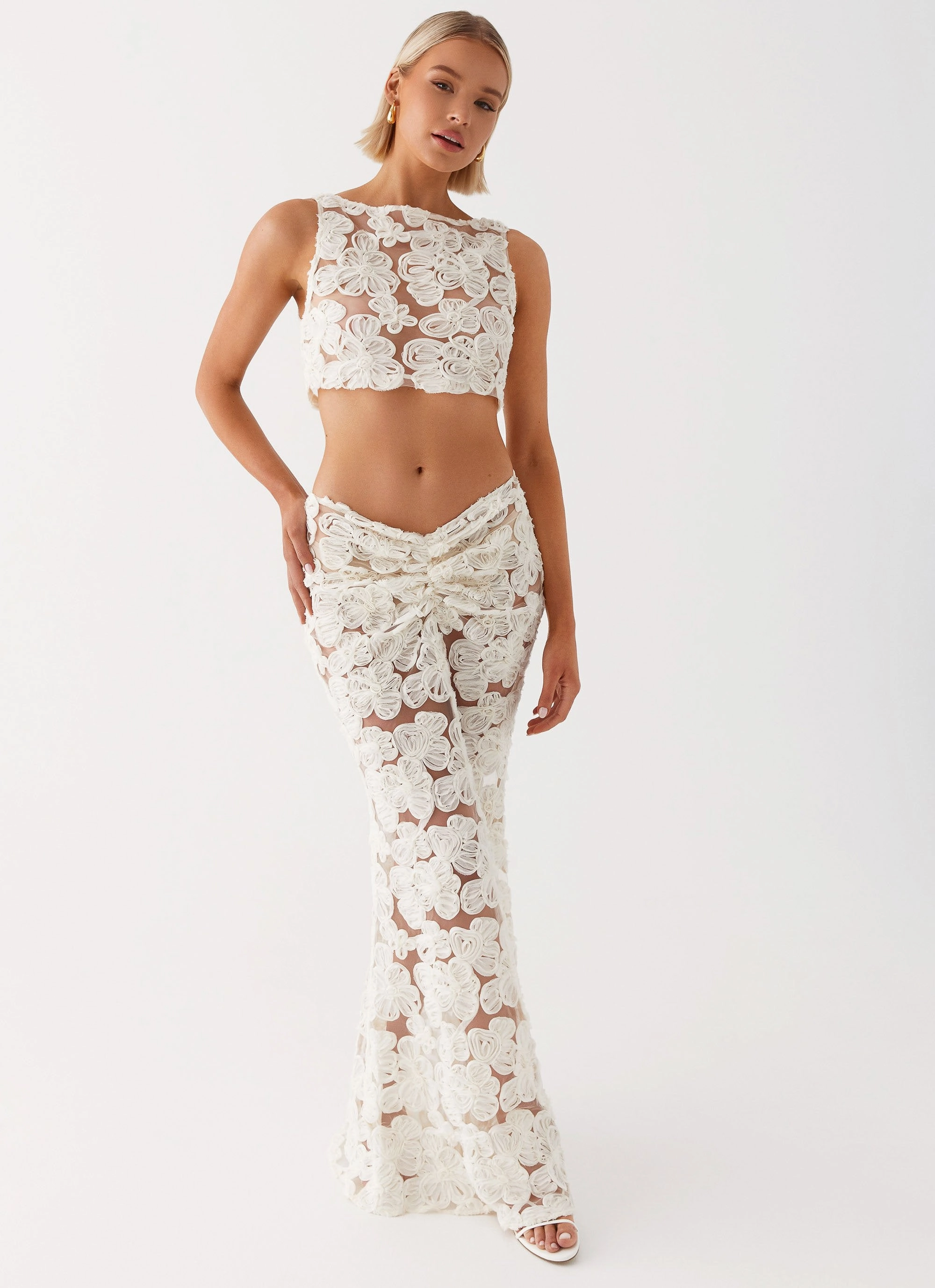 Moisture wicking Fiorella Floret Maxi Skirt - Ivory