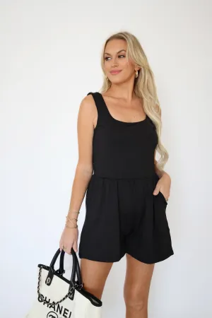 FadeResistant Finish Quick Dry Fabric Camila Tank Romper - Black