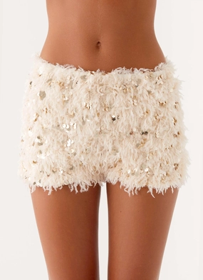 StainResistantCoating Candy Sequin Mini Shorts - White