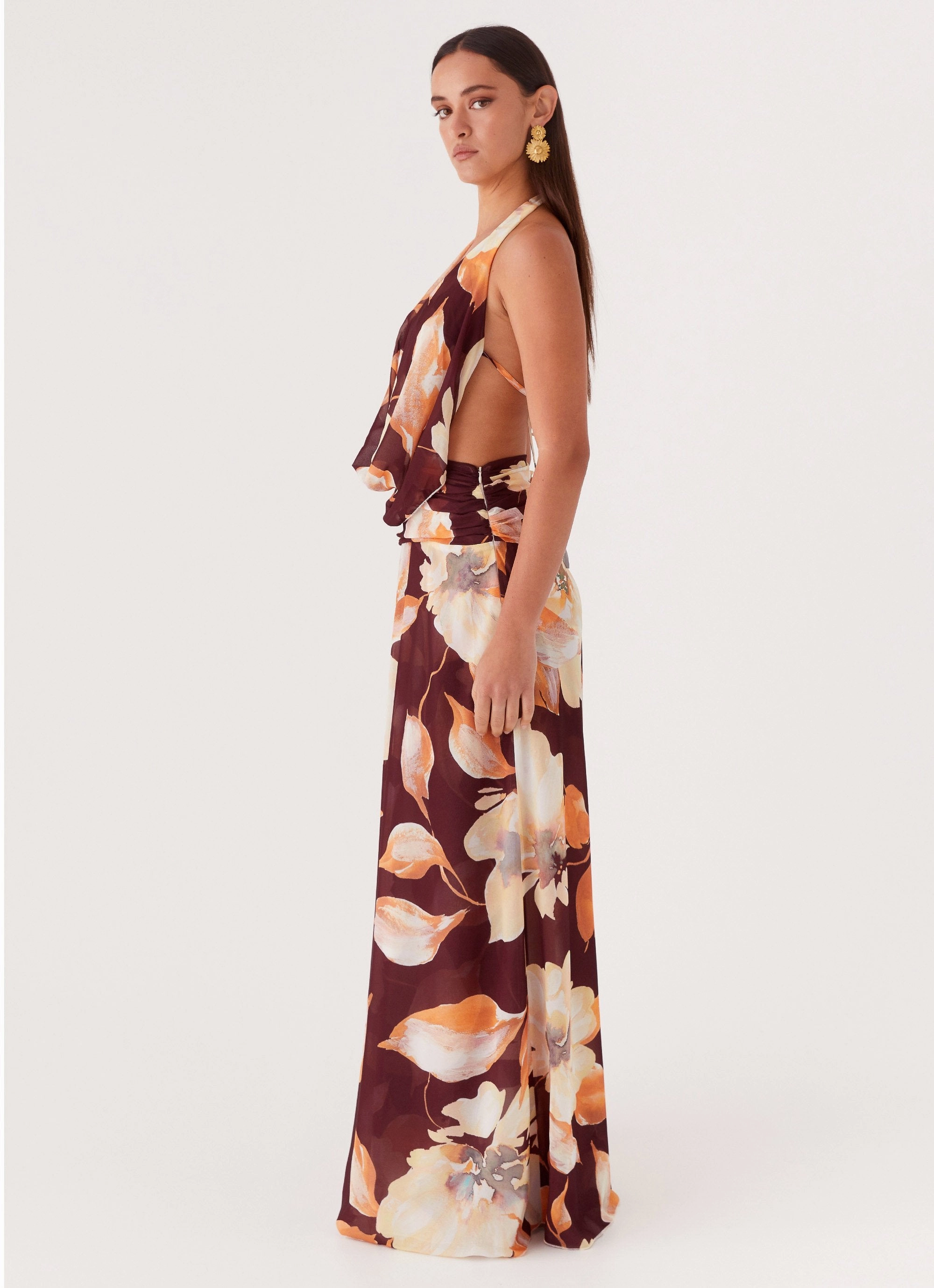 Soft color Weekend Ready Elysia Chiffon Maxi Dress - Brown Floral