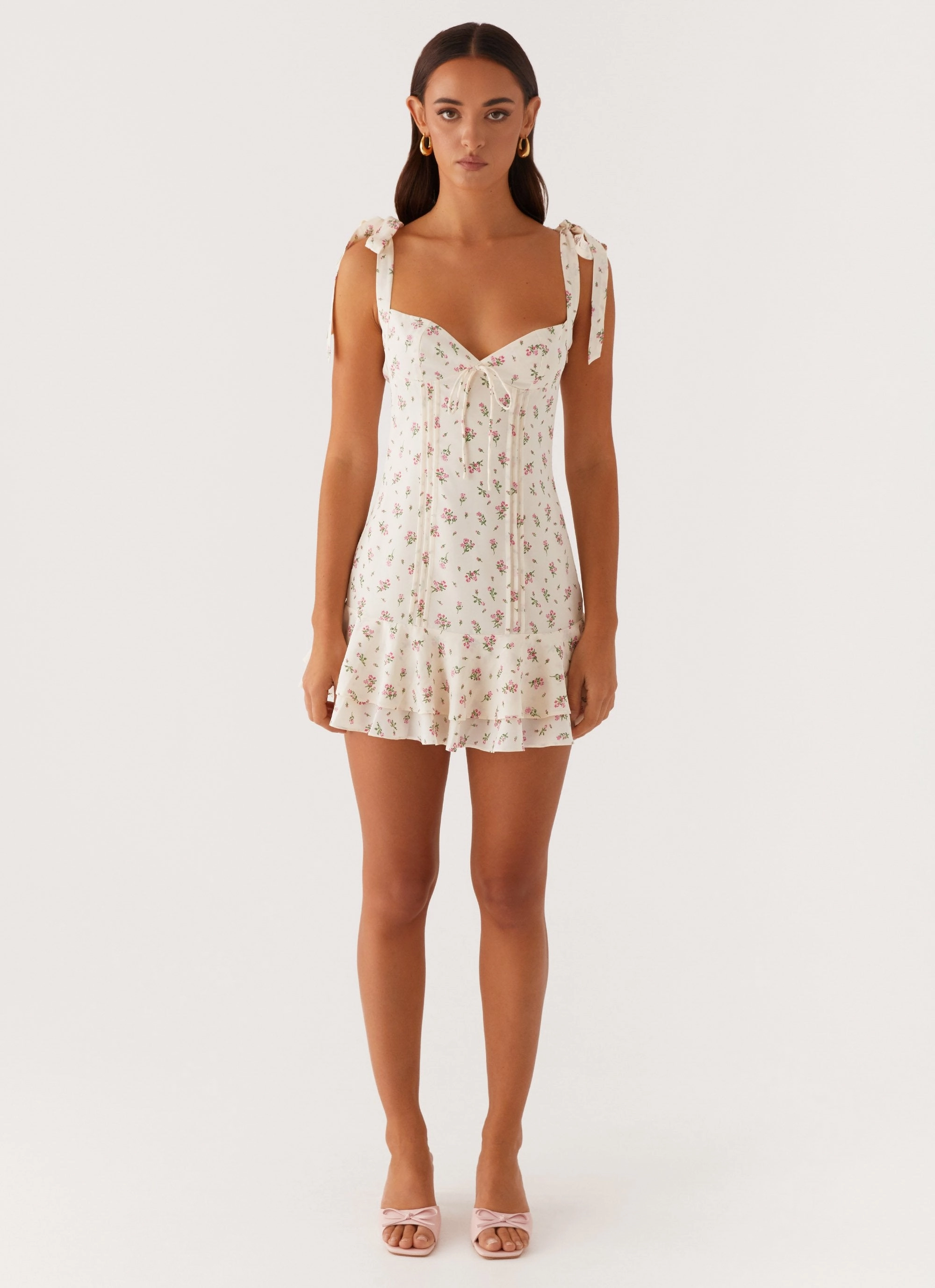 Tova Mini Dress - White Flower Sage Detail Modern Silhouette
