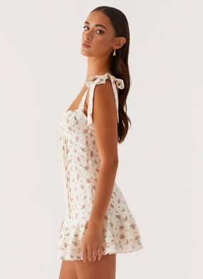 Tova Mini Dress - White Flower Airy Drape