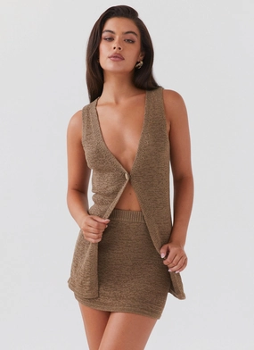 Capri Glow Knit Skirt - Khaki Lightweight Fabric