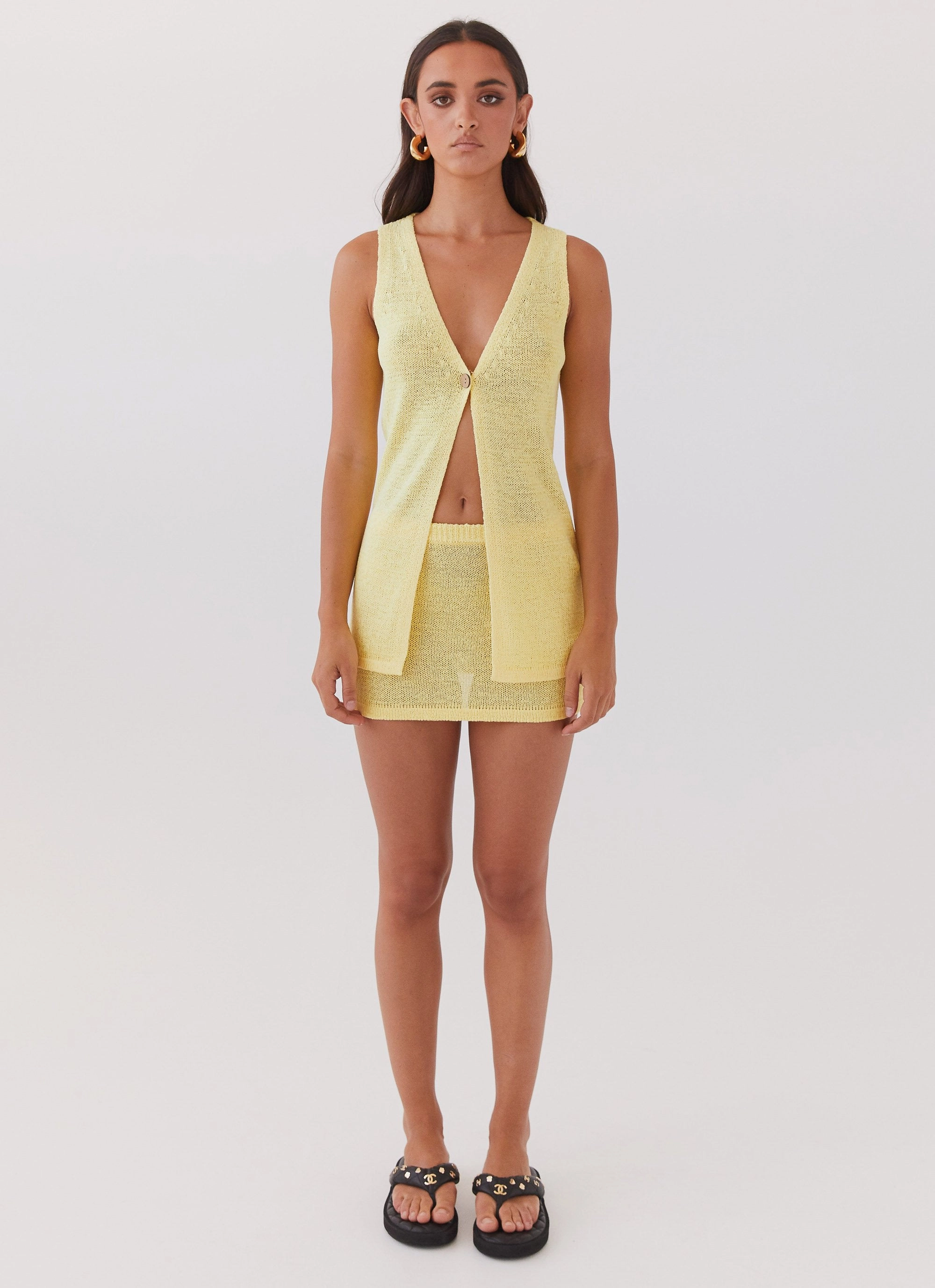 Capri Glow Knit Top - Canary LatticeKnit Rolled Hem Finish