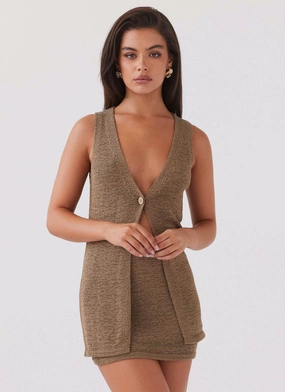 Capri Glow Knit Top - Khaki Wear Resistant Fabric HighNeck