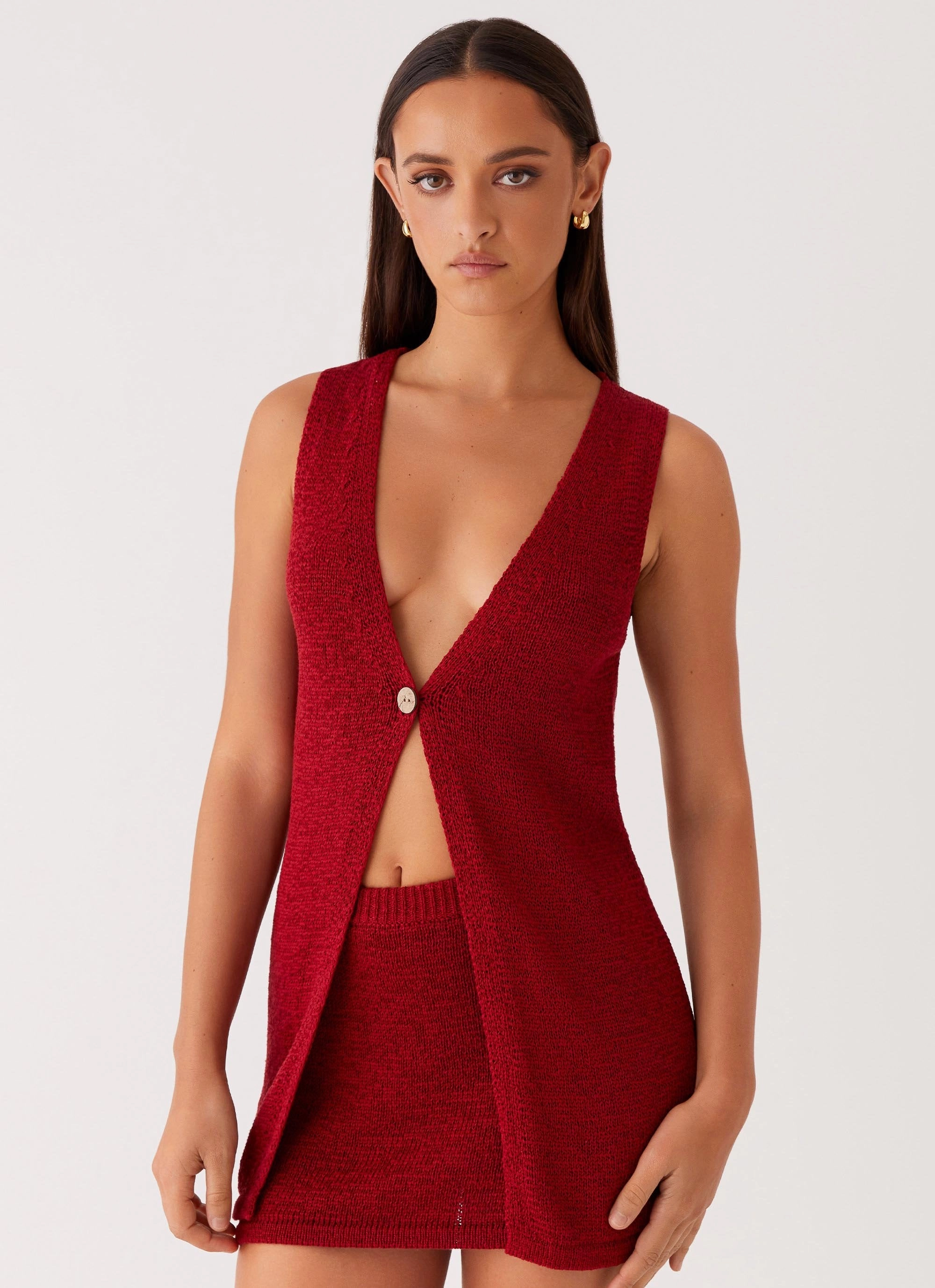 Capri Glow Knit Top - Maroon QuickDrying