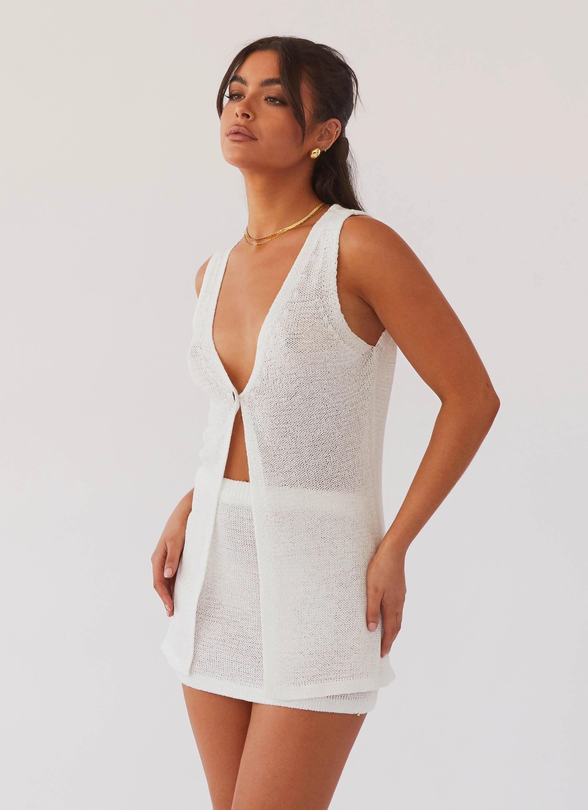 Layered Sleeve LayeredStyling Capri Glow Knit Top - White