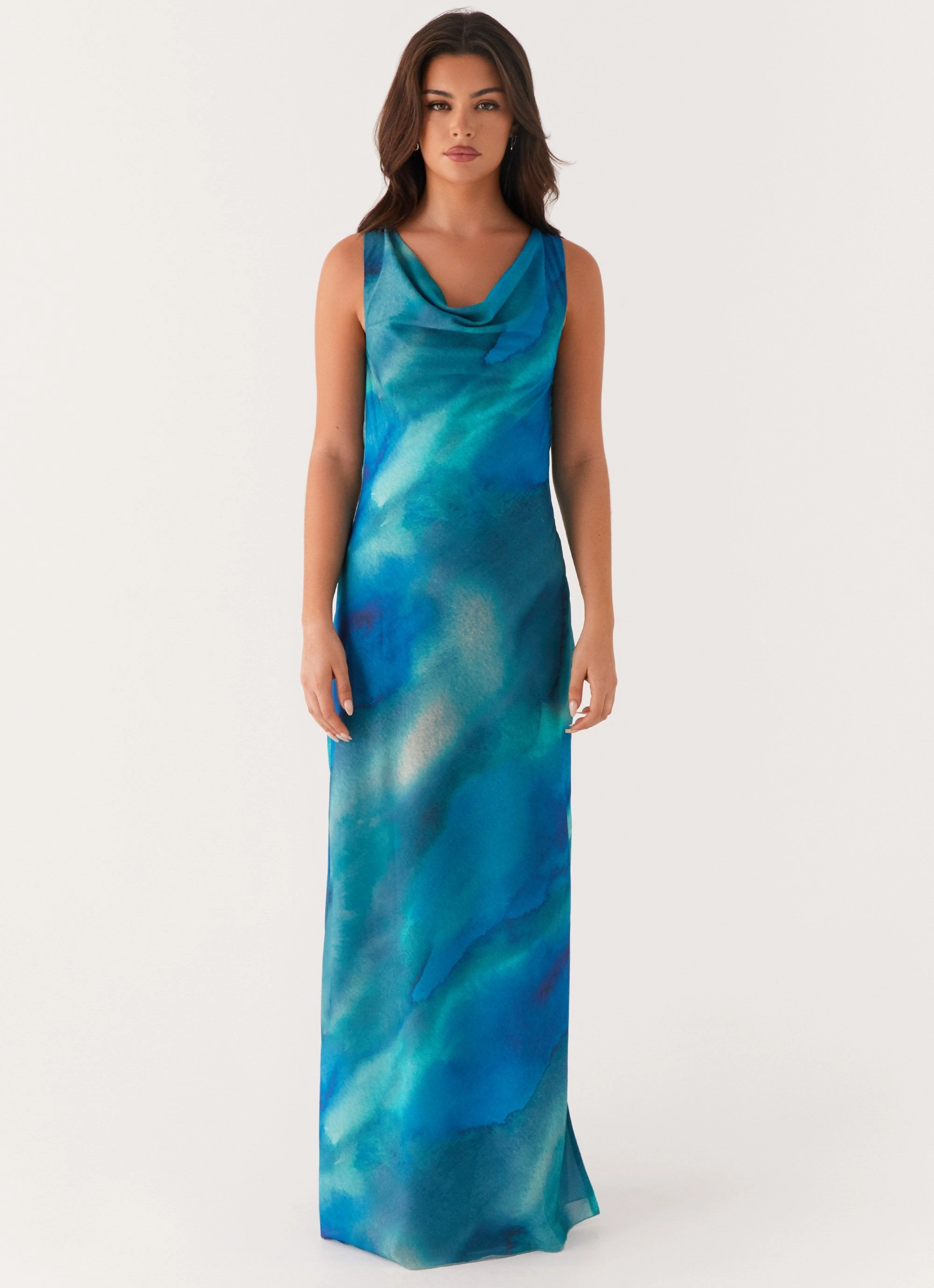 Carelle Maxi Dress - Blue Tie Dye Crisp Detail