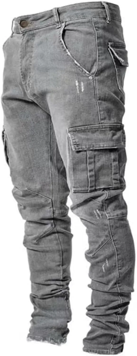 Cargo Jeans for Men Jogger Slim Fit Stretch Skinny Jean Straight Leg Comfort Flex Waist Pants Summer Trend Trouser
