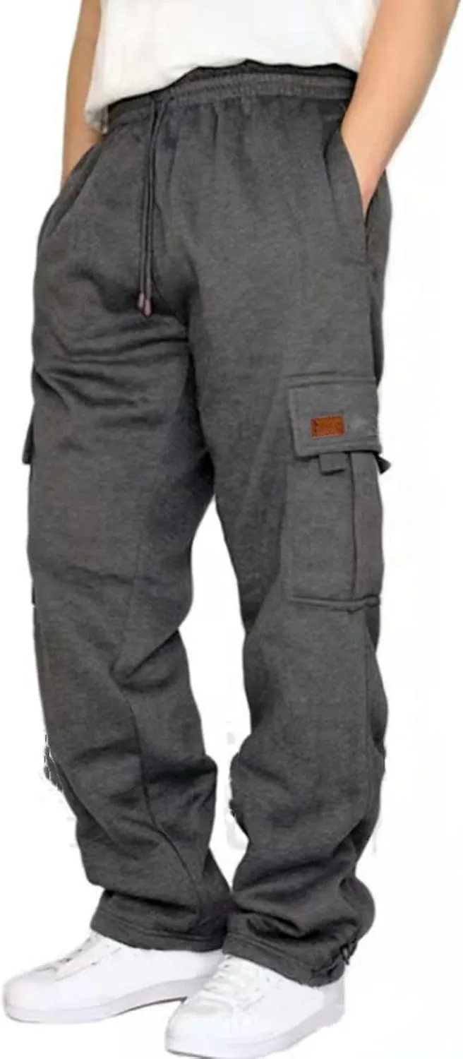 Cargo Pants for Men Relaxed Fit Multiple Pockets Pants Casual Elastic Waist Drawstring Cargo Pants Fashion Trousers