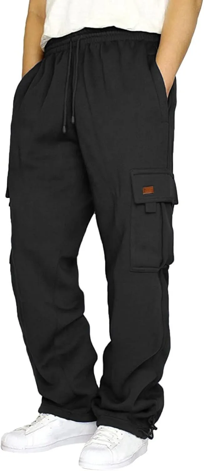 Cargo Pants for Men Relaxed Fit Multiple Pockets Pants Casual Elastic Waist Drawstring Cargo Pants Fashion Trousers