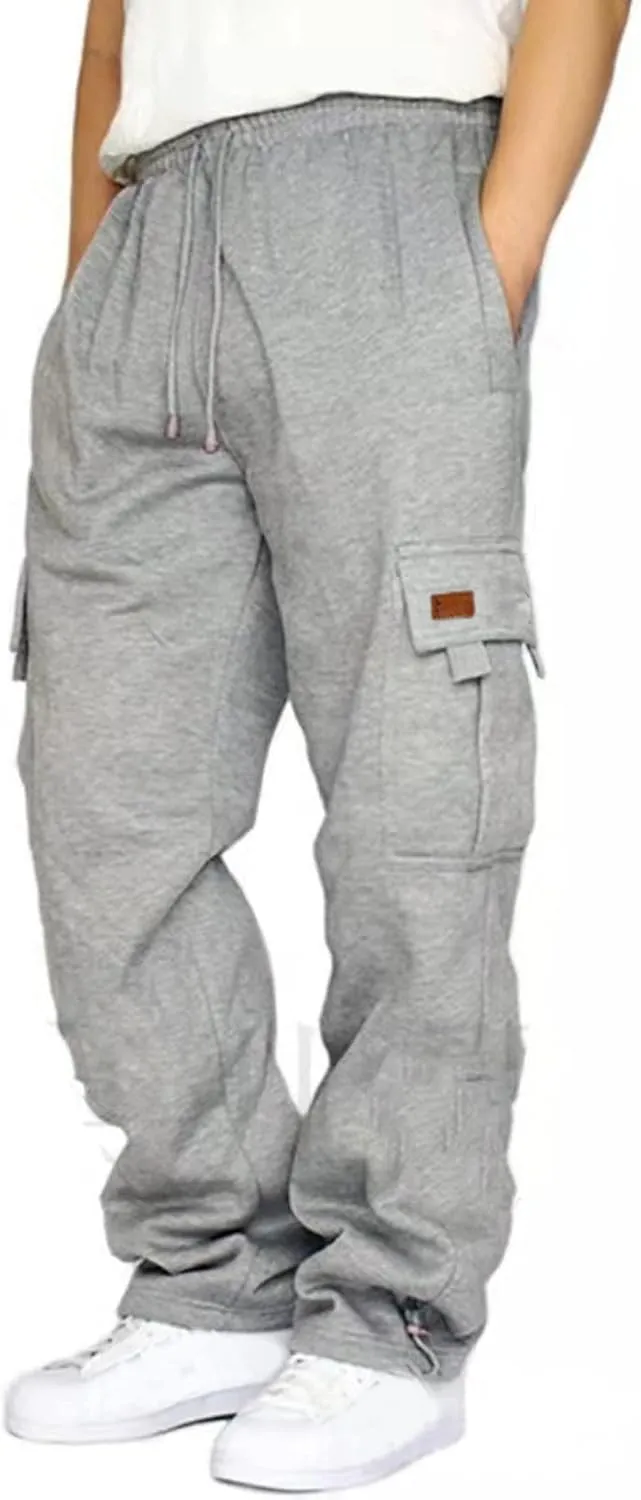 Cargo Pants for Men Relaxed Fit Multiple Pockets Pants Casual Elastic Waist Drawstring Cargo Pants Fashion Trousers