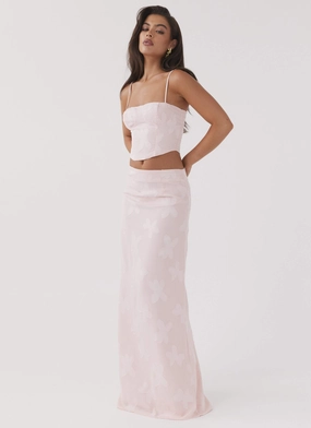 Low Profile Fastening Clean Fit Design Best Love Maxi Skirt - Pink Petal
