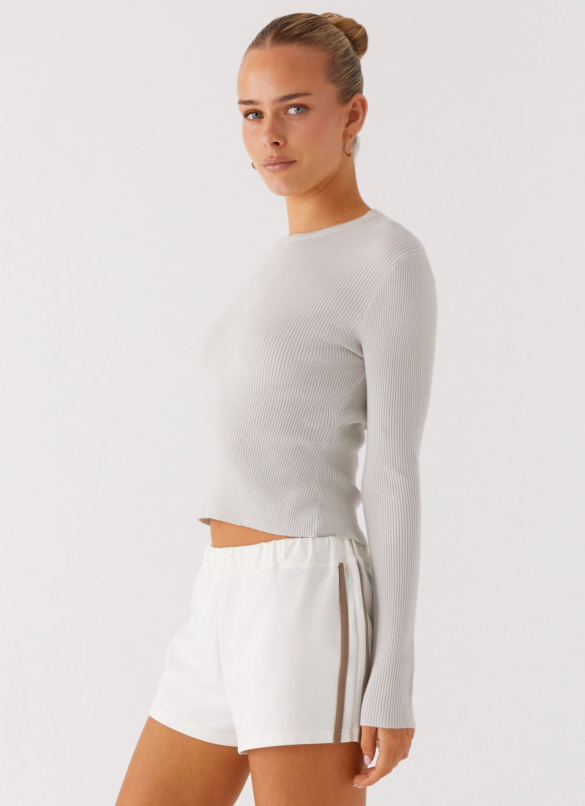 Carissa Open Back Top - Grey Wrinkle Resistant Texture Stretchable Material