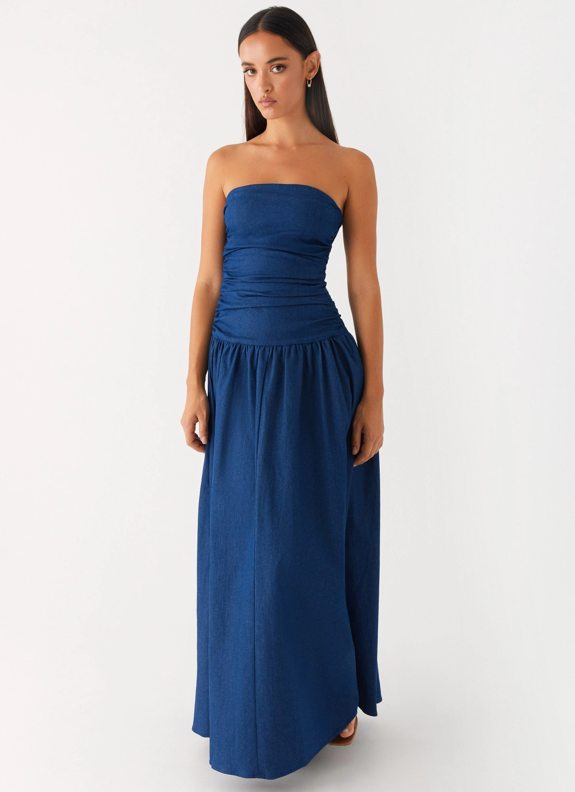 Stylish and Simple Carmel Denim Maxi Dress - Indigo