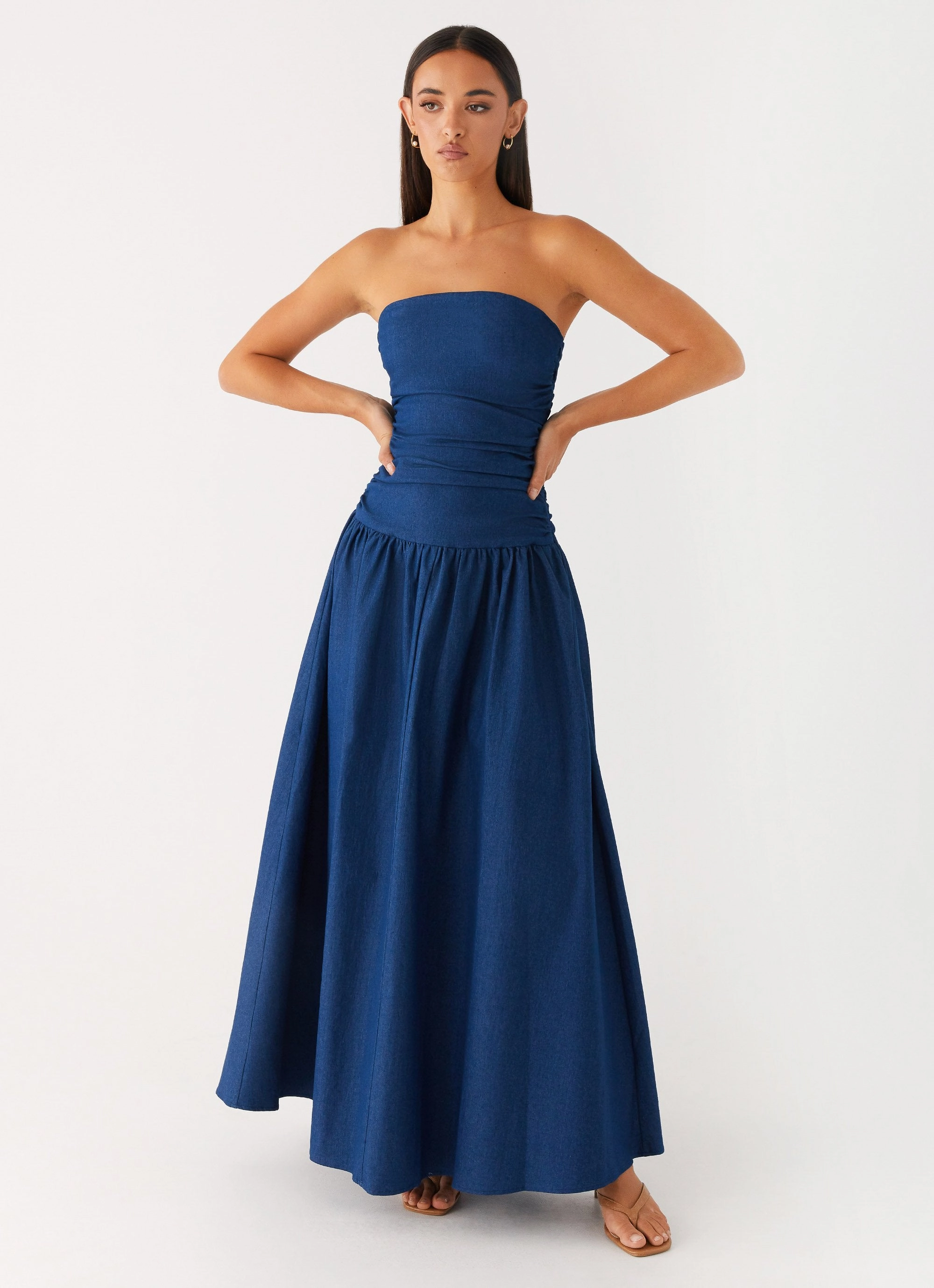 Bright Vibe Carmel Denim Maxi Dress - Indigo