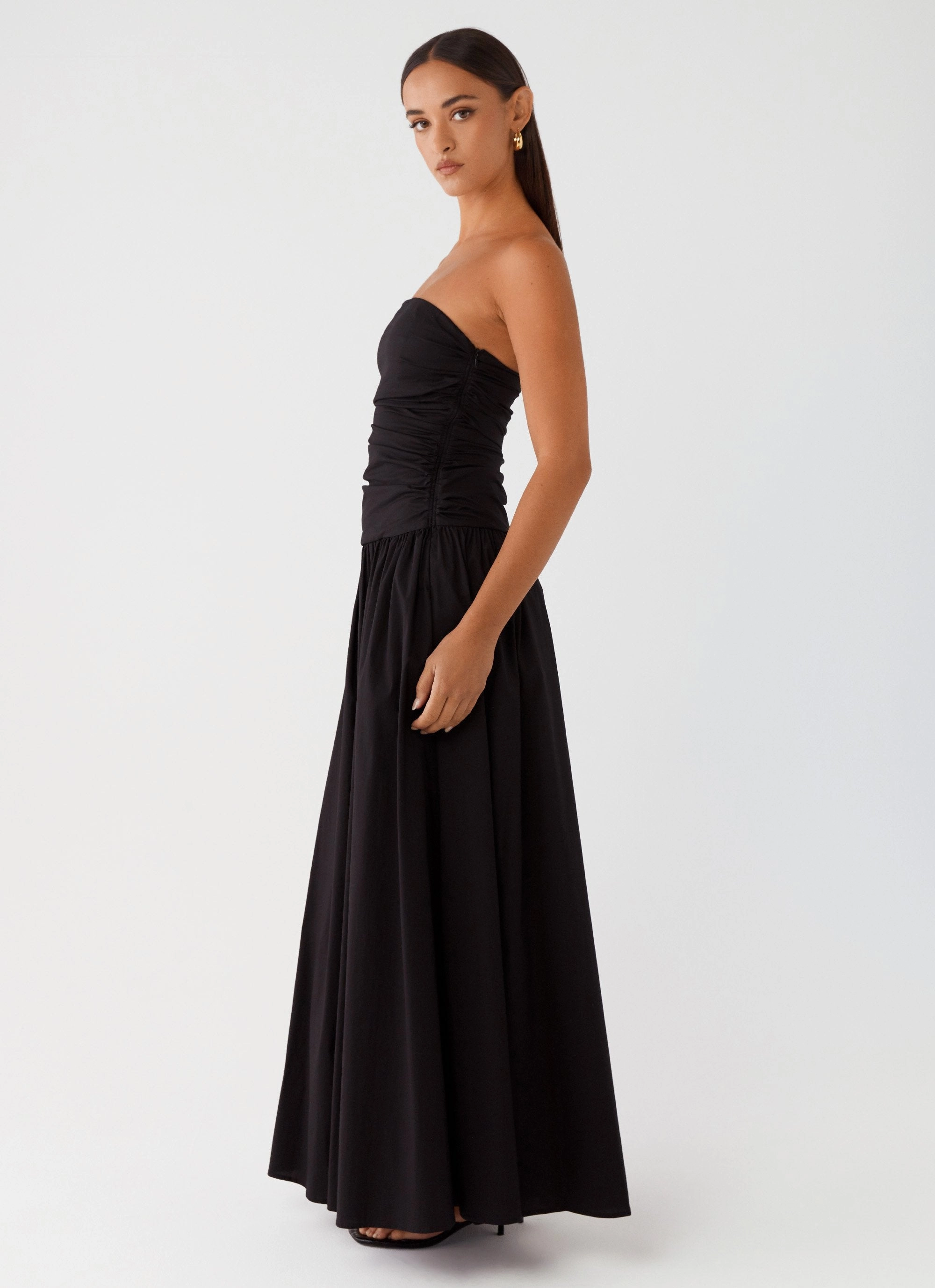 Carmel Maxi Dress - Black Stylish Waistband Fit Fresh Look