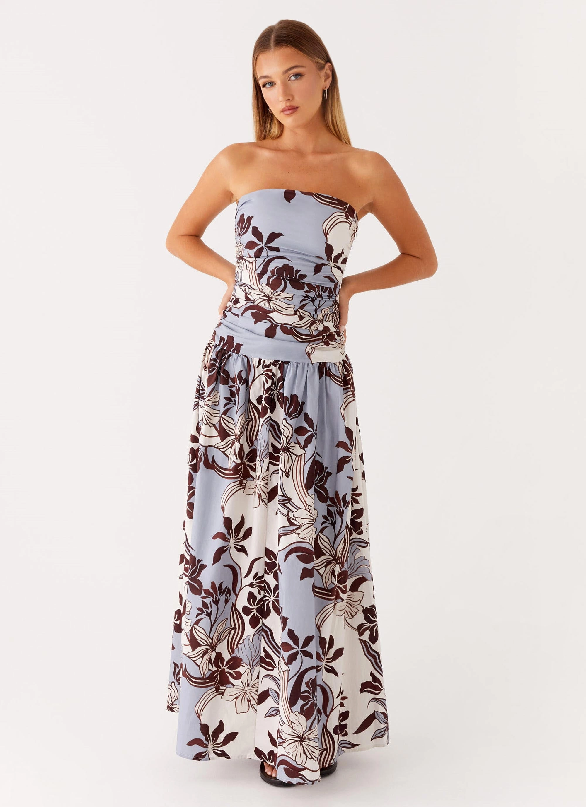 Breath Ease Work Ready Carmel Maxi Dress - Bluewood Blossom