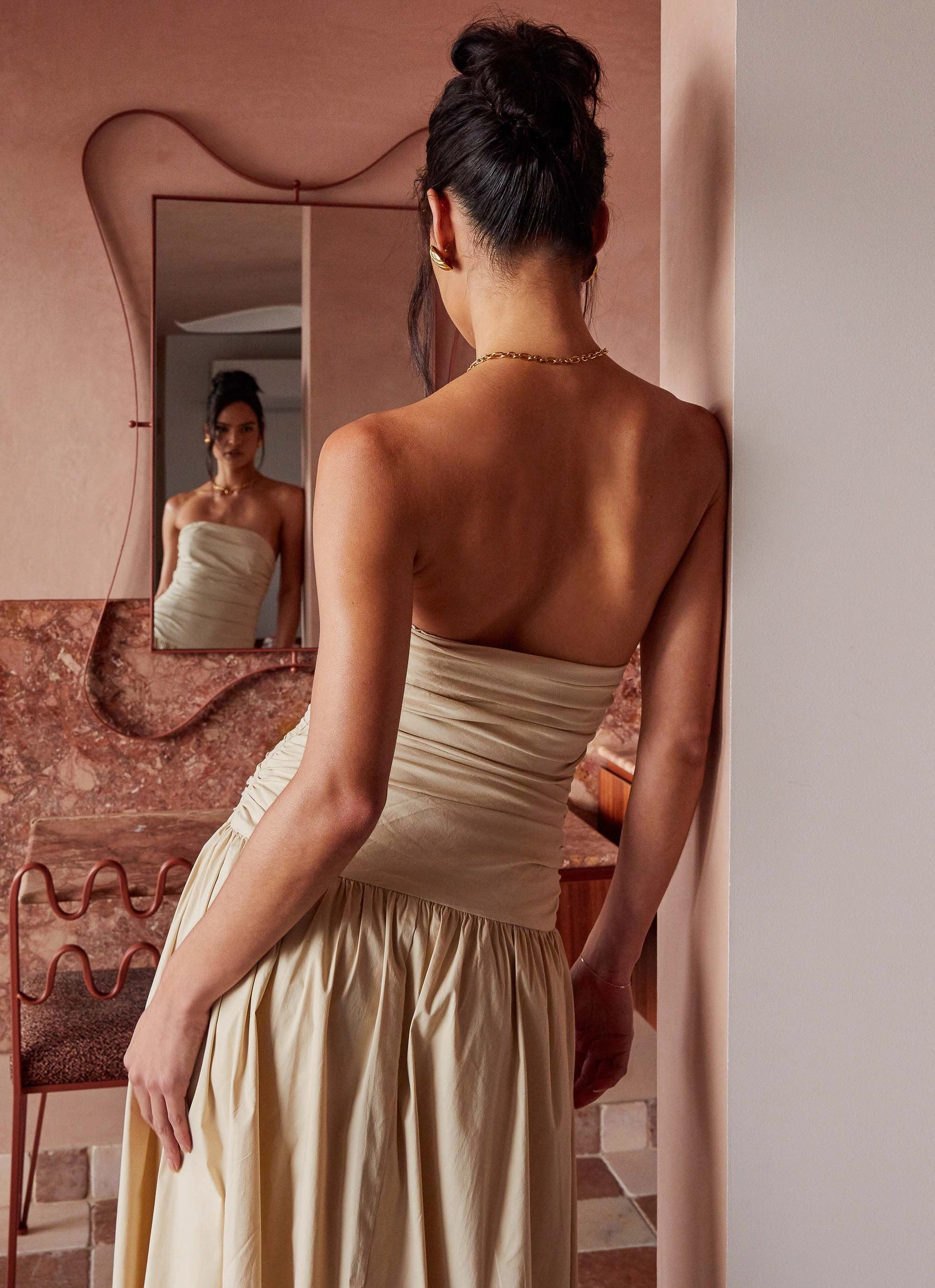 Carmel Maxi Dress - Ivory Lounge Feel Quilted-Texture